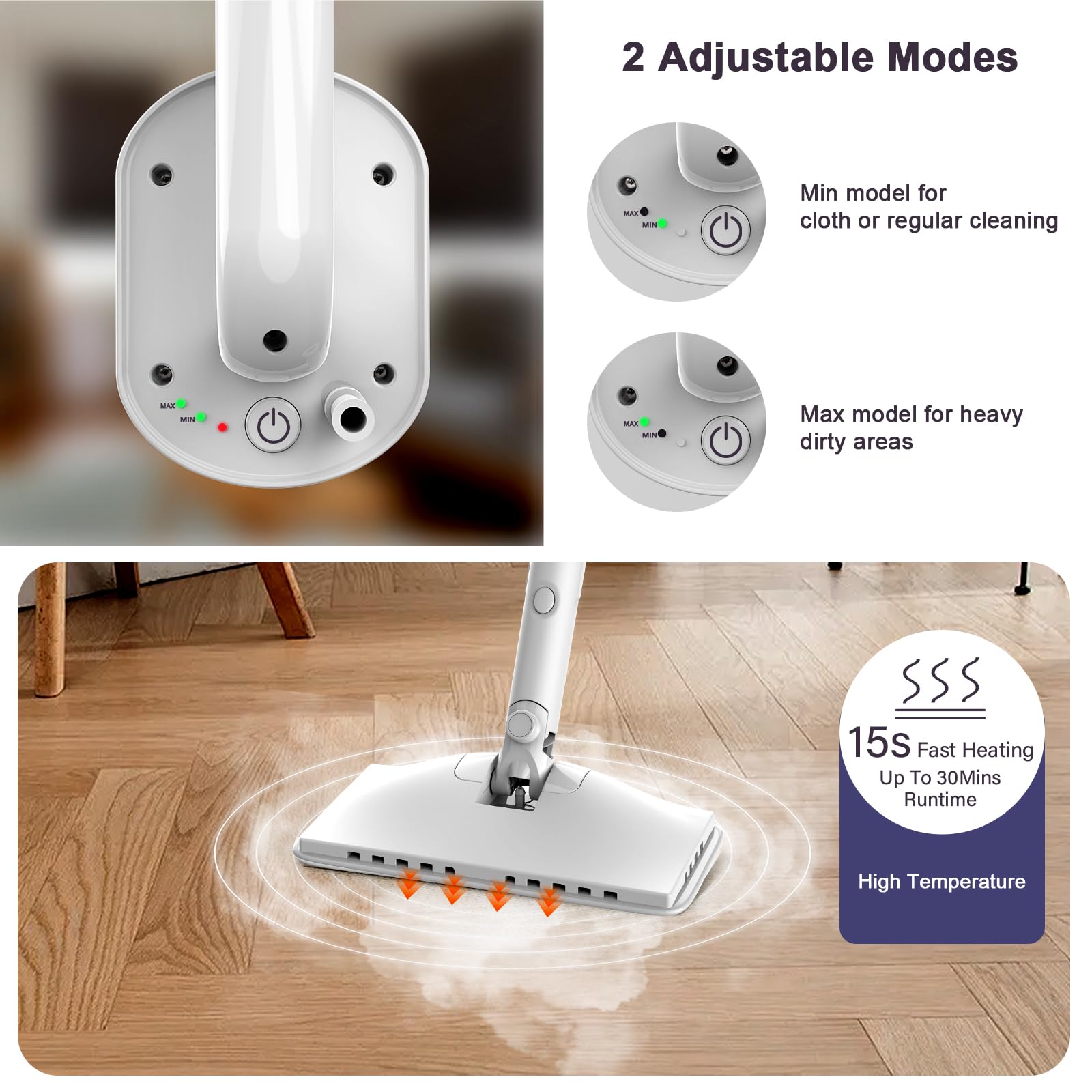 ACHTFACH 6 in 1 Rotated Steam Mop Cleaner with 2 Microfiber Pads