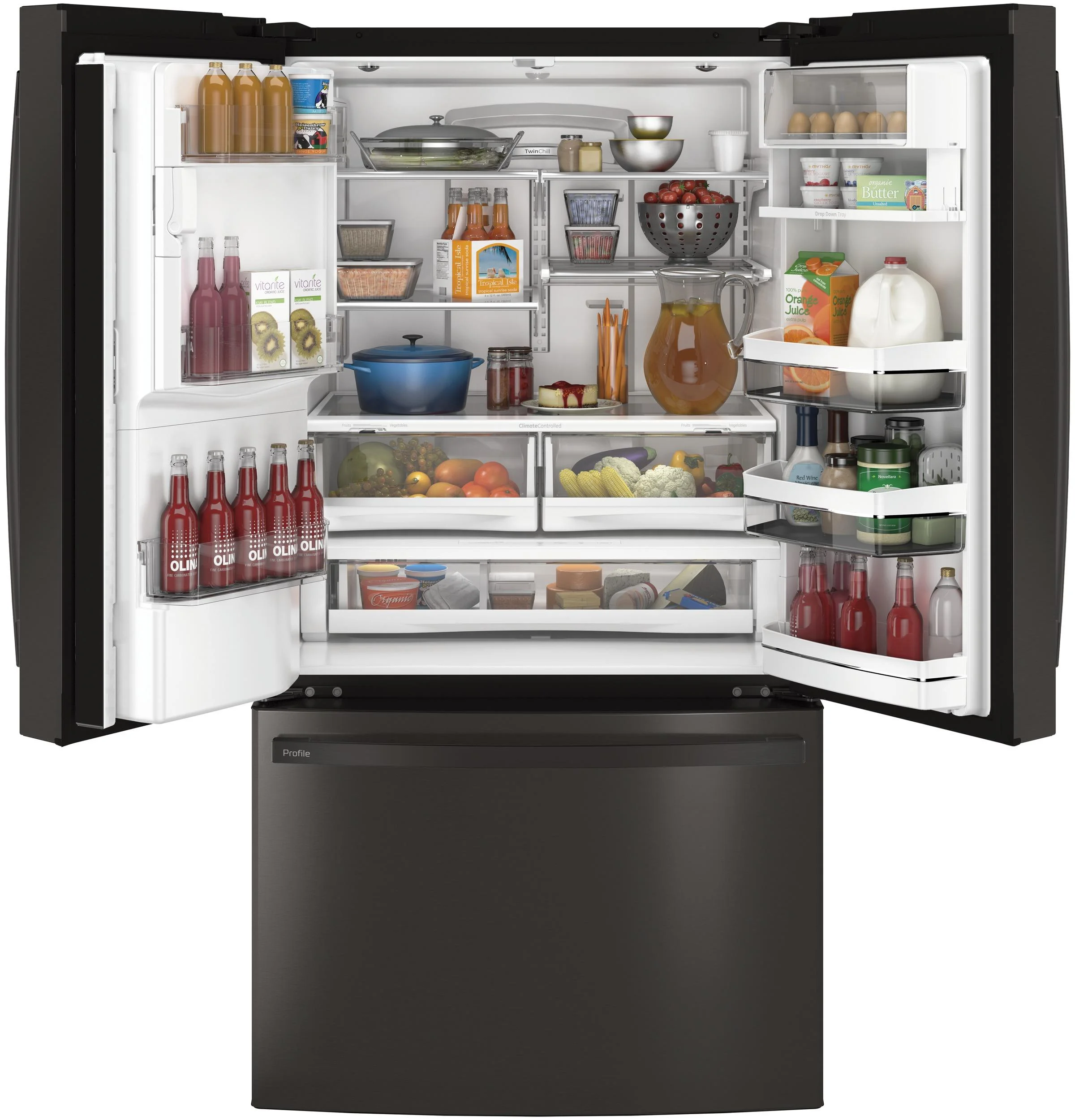 2025 Appliances PFE28KBLTS 36 Inch French Door Refrigerator Black Stainless Steel