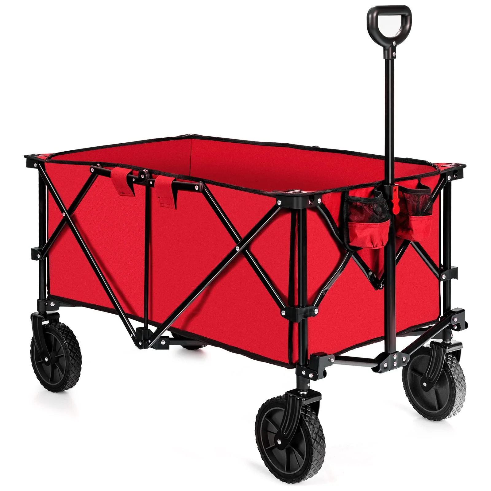 Collapsible Wagon, Folding Utility Wagon Cart w/Universal Wheels & Adjustable Handle & Cover Bag
