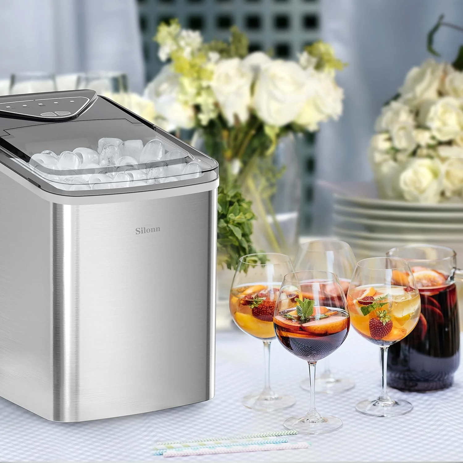 Nugget Ice Maker Countertop Pebble Ice Maker with Soft Chewable Ice