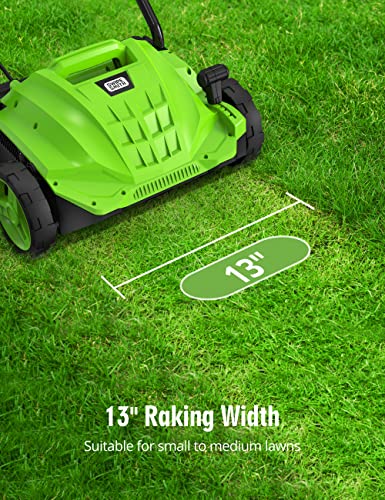 SWIPESMITH 13-Inch 12 Amp Electric Dethatcher Scarifier with Foldable Handle, 2-in-1 Lawn Dethatcher
