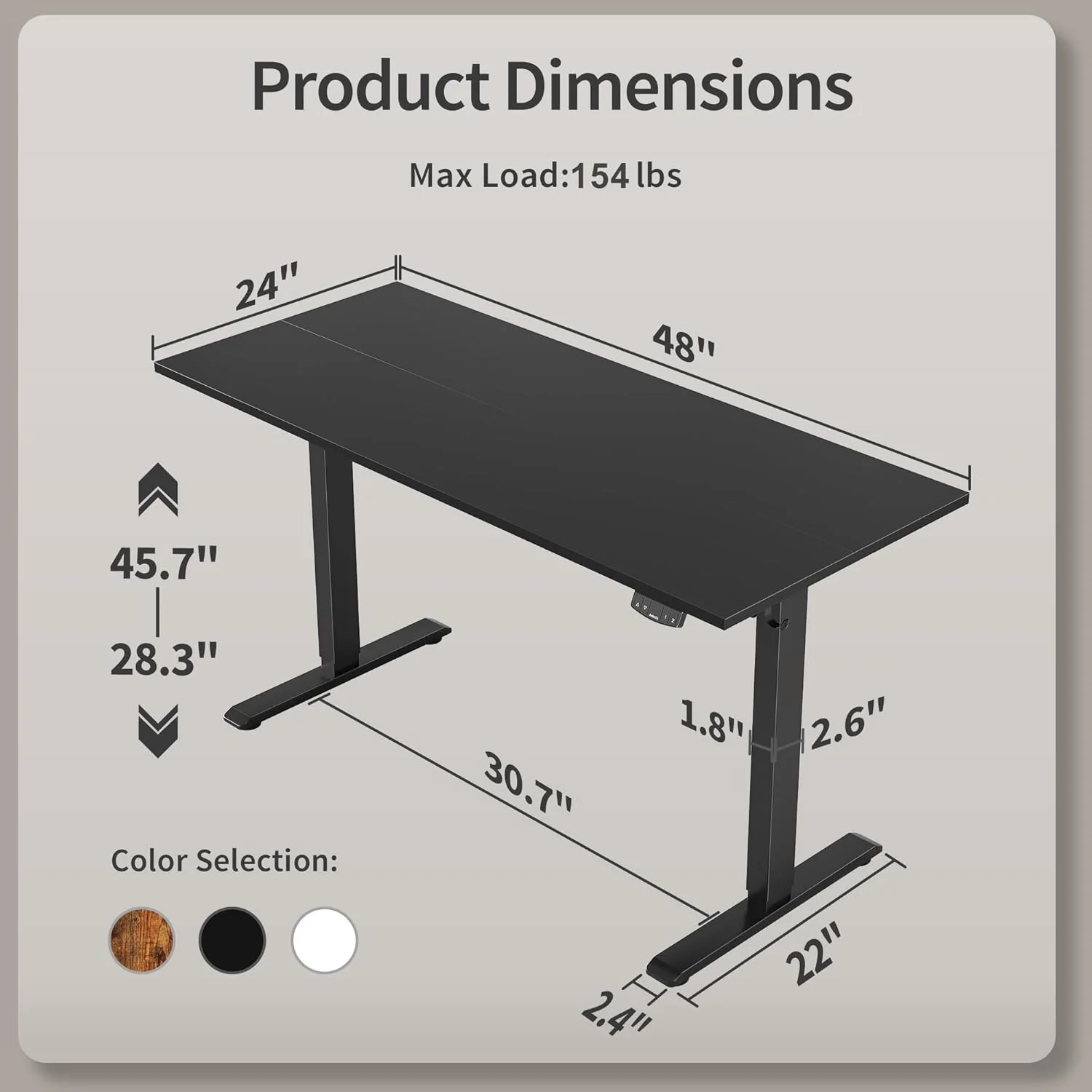 Electric Standing Desk 48 x 24 Inches Height Adjustable Desk