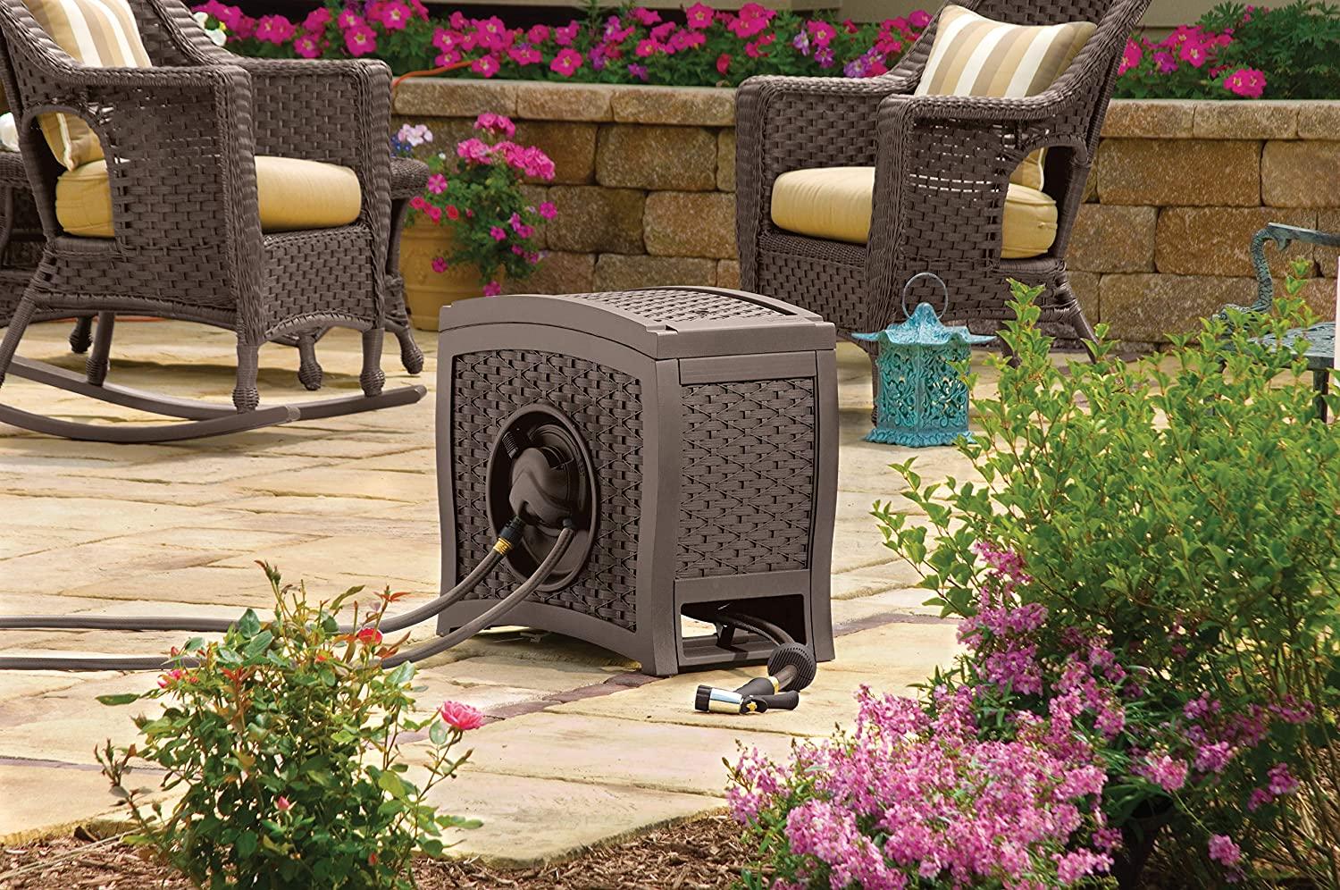 Wicker Garden Hose Reel Lightweight Portable Hands Free Water Powered Retractable Hose Reel