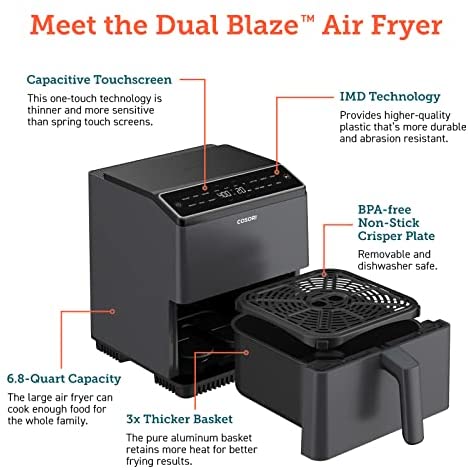 Air Fryer 6.8Qt, Dual Blaze with 360 ThermoIQ Tech