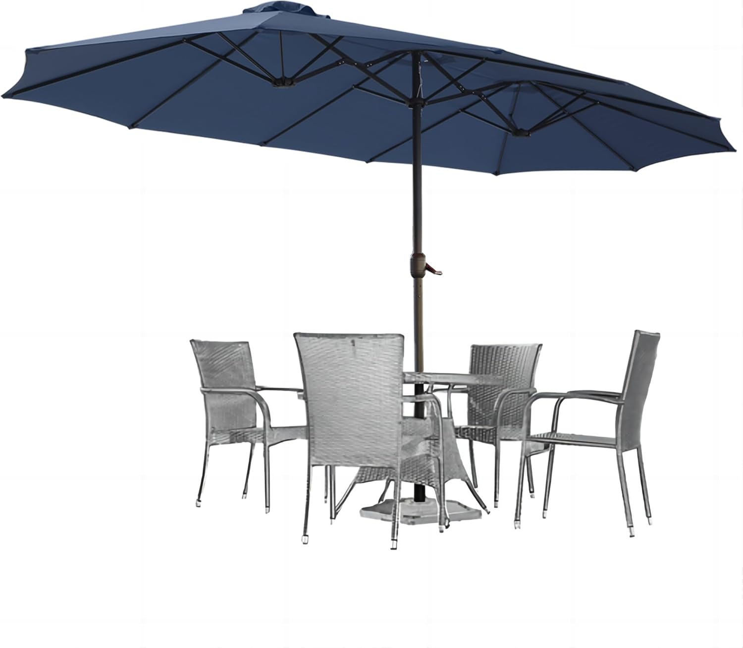 15ft Patio Umbrella with Solar Lights, Large Double Umbrella Outdoor, Rectangle 180''x106'' Umbrellas with 156 PCS LED Lights and Crank Handle for Backyard Deck Pool Shade in Black(1.9