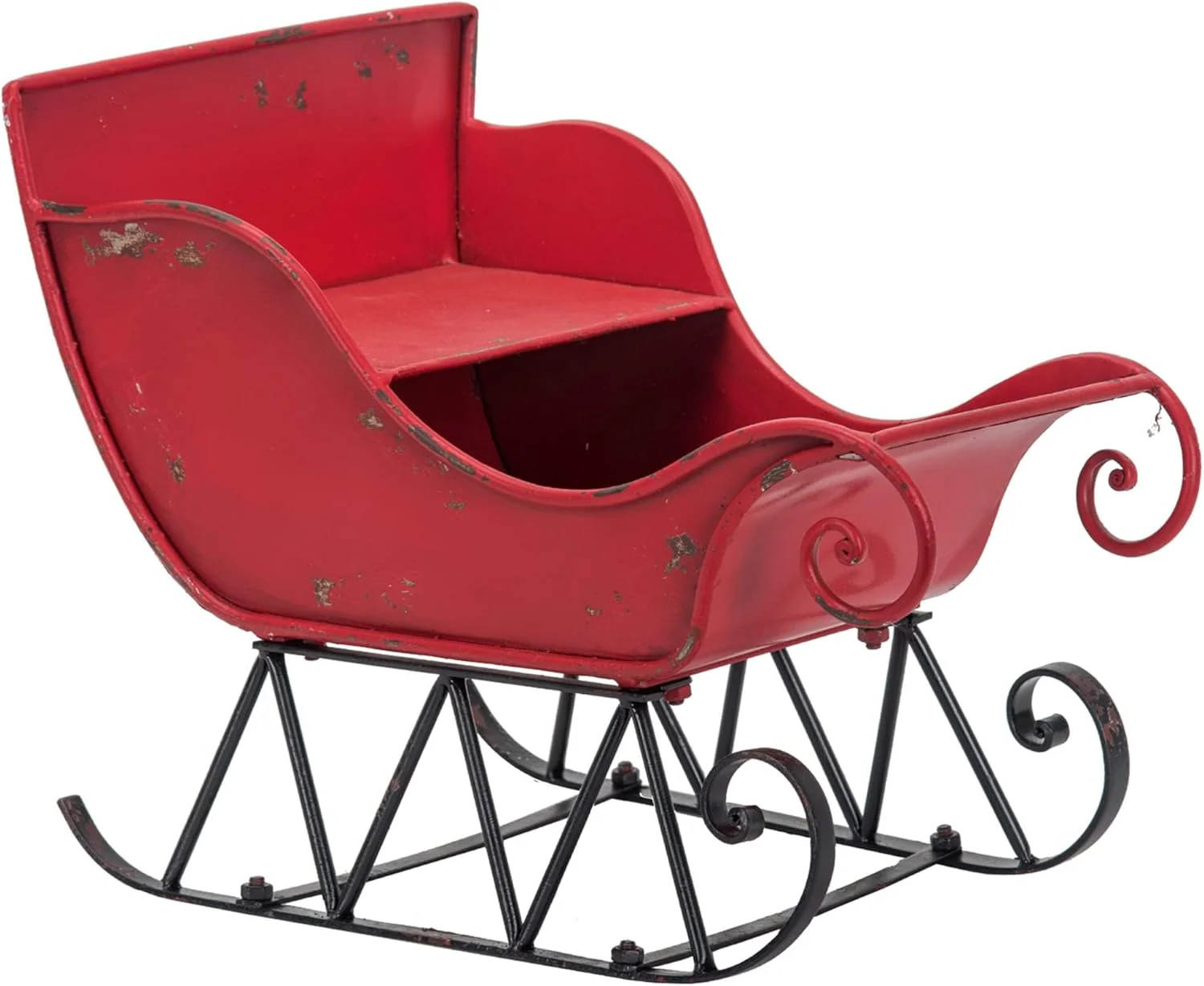 Christmas Sleigh Outdoor Decorations Large-sized Worn Red Metal Santa Sleigh Toy Decoration Gift Basket Winter Decorations Indoor Christmas Garden Santa Sleigh Decoration - 39 inches (Sleigh-L)