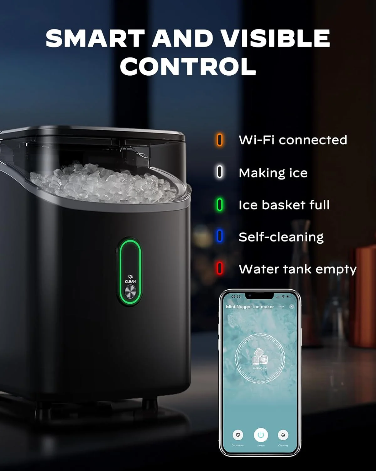 Nugget Ice Maker Countertop Pebble Ice Maker with Soft Chewable Ice