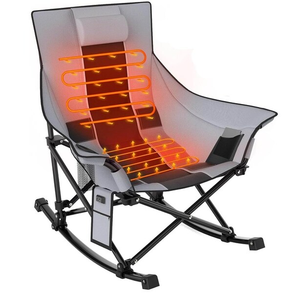 Oversized Heated Camping Chair,Rocking Camping Chair Portable Folding Heated Chairs,GreyandBlack
