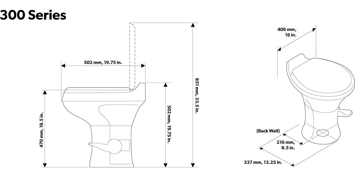 2025 Dometic 302300071 300 Series Standard Height Heavy Duty Plastic RV Toilet, White