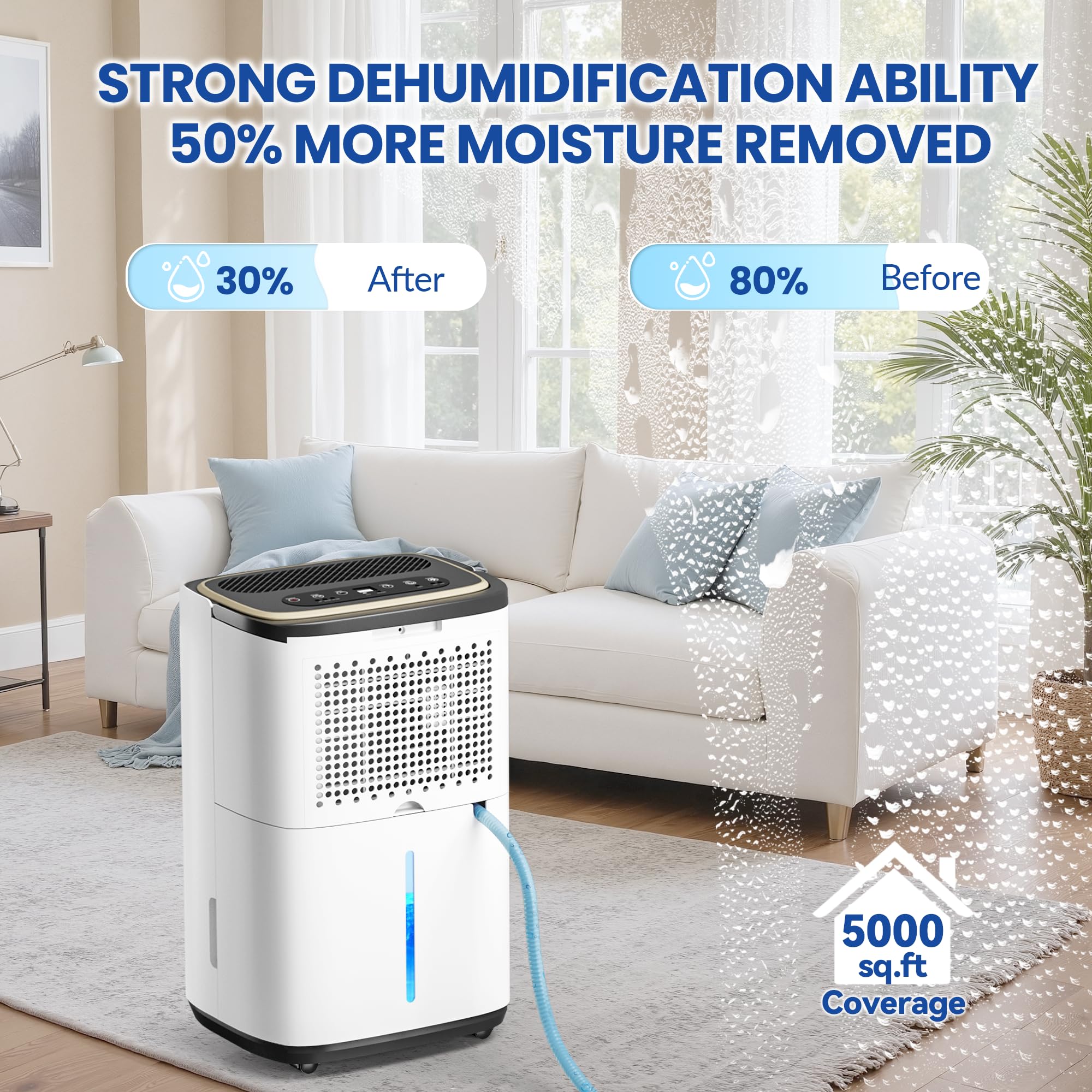 Tehanld 52 Pint Dehumidifier- 5000 Sq. Ft. Large Basement Dehumidifier