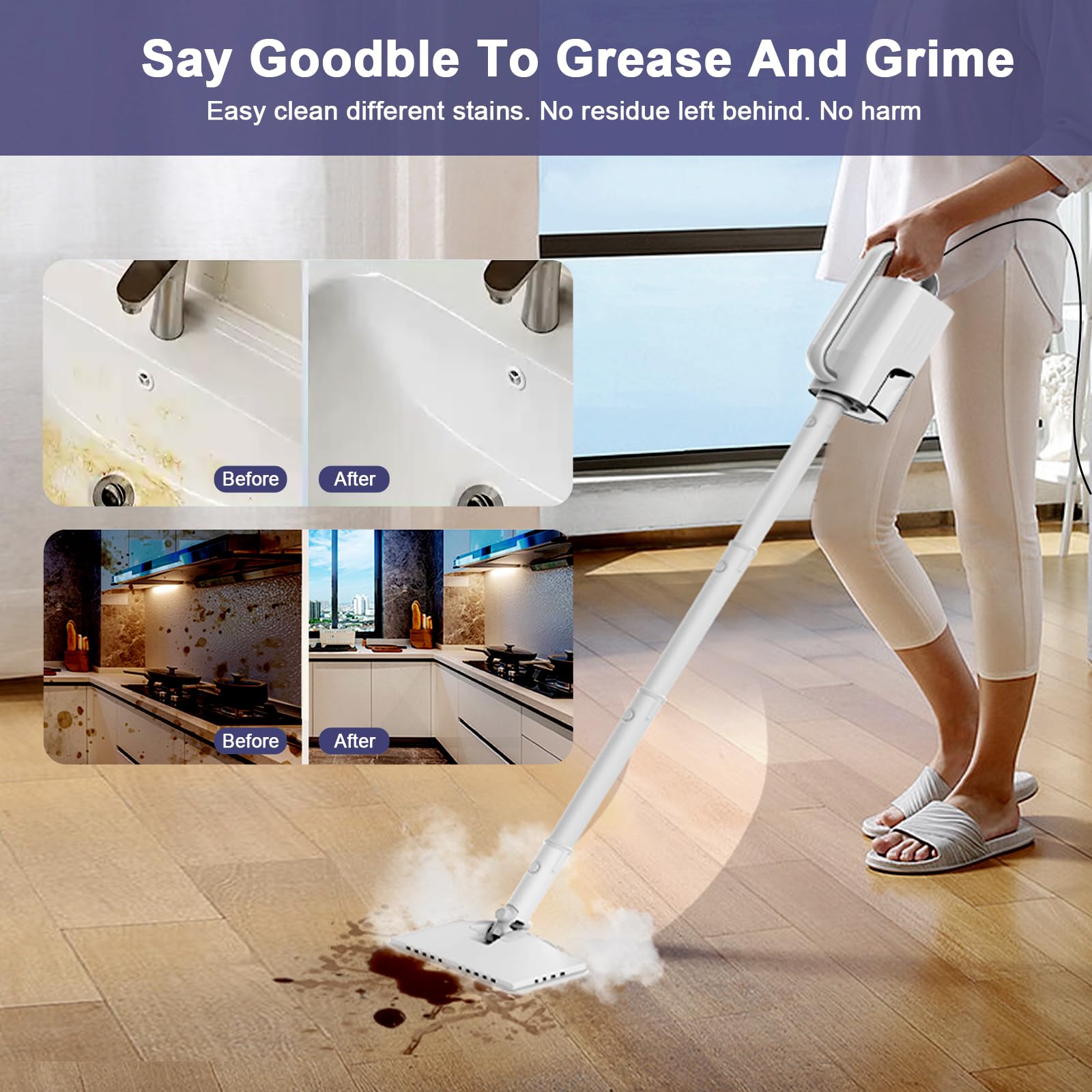 ACHTFACH 6 in 1 Rotated Steam Mop Cleaner with 2 Microfiber Pads