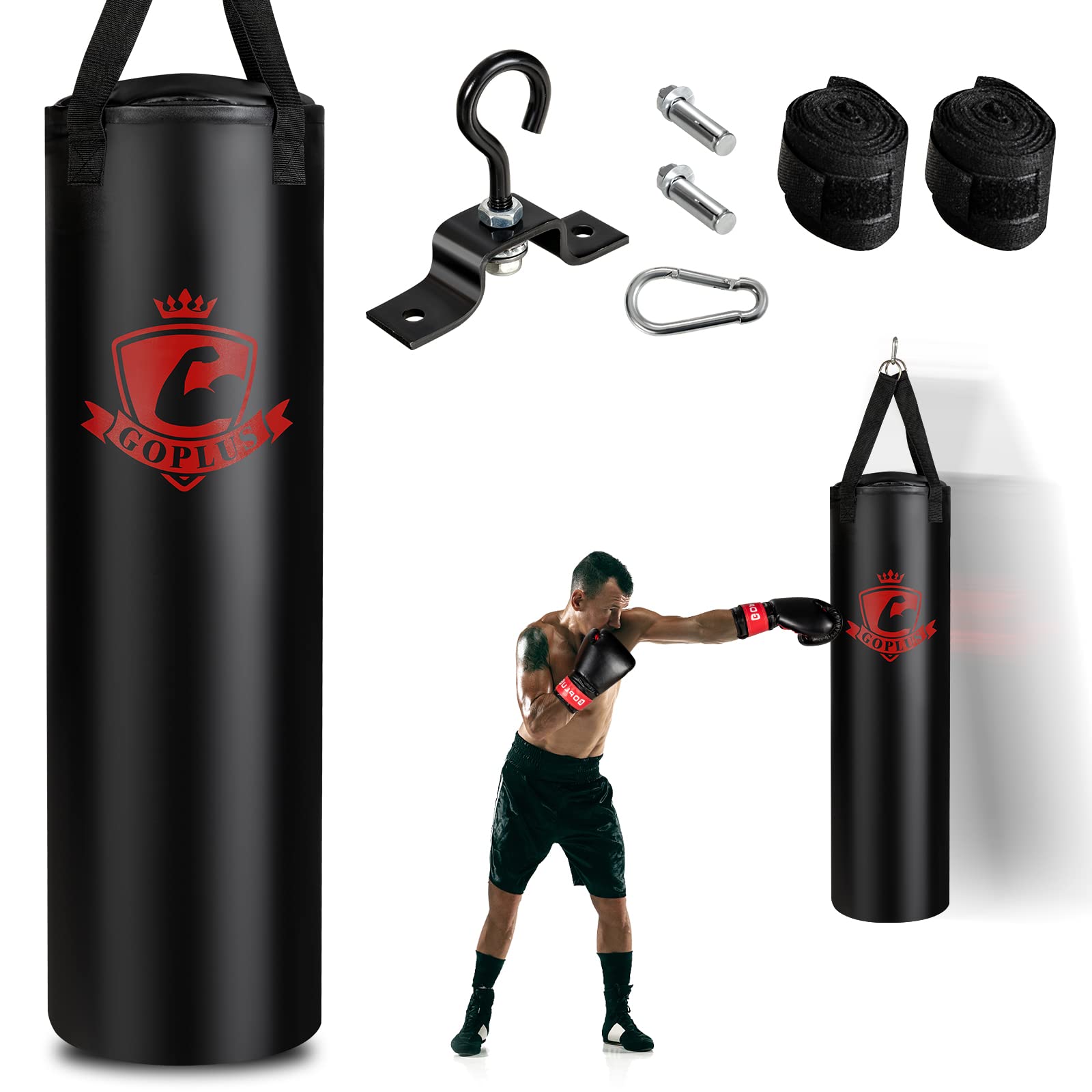 Punching Bag for Adults, 63LBS Filled Hanging Boxing Bag Set with 12OZ Boxing Gloves & 95