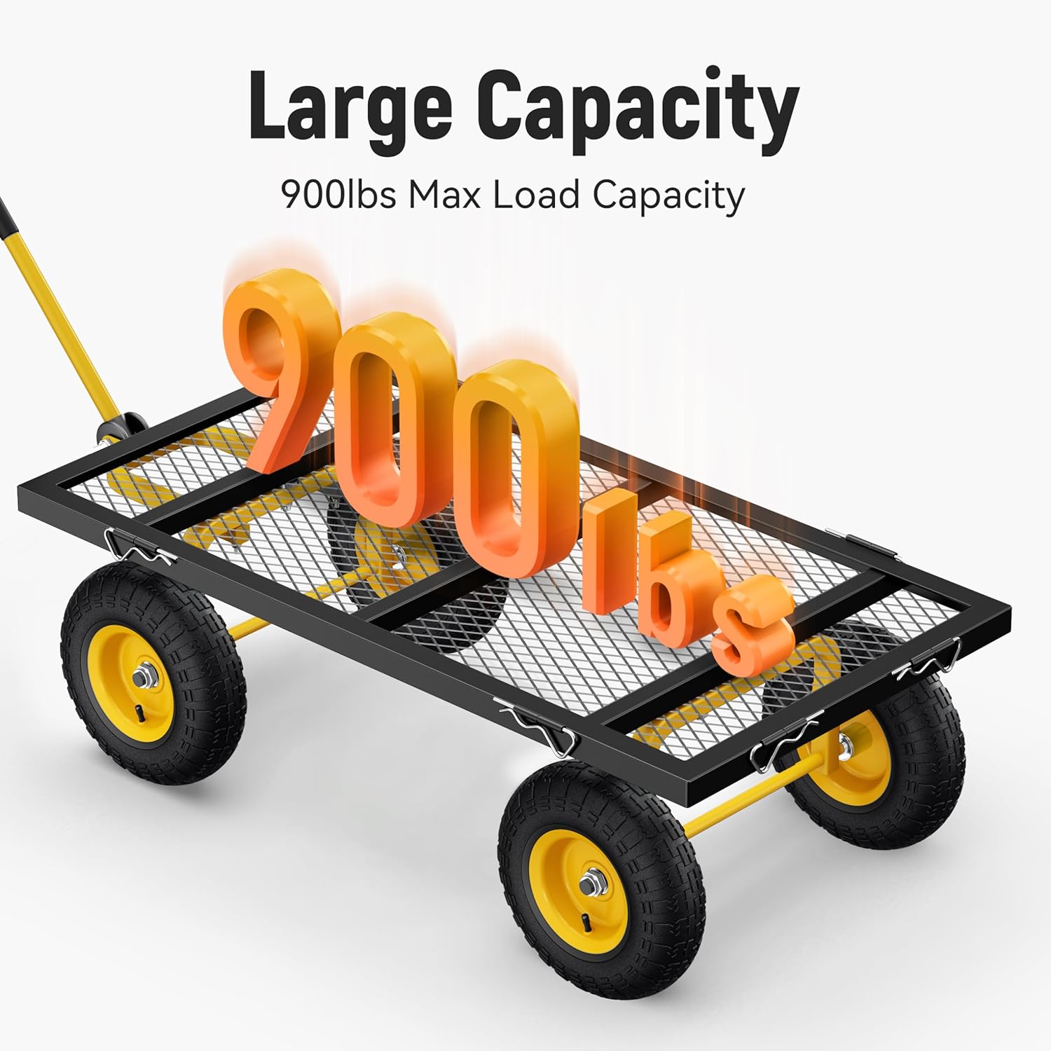 2025 Steel Garden Cart, 2-in-1 1400 lbs Heavy Duty Utility Wagon, with Removable Mesh Sides to Convert into Flatbed, 240° U-Turn 13" Pneumatic Tires Garden Wagon for Farm Yard Lawn Garden Camping