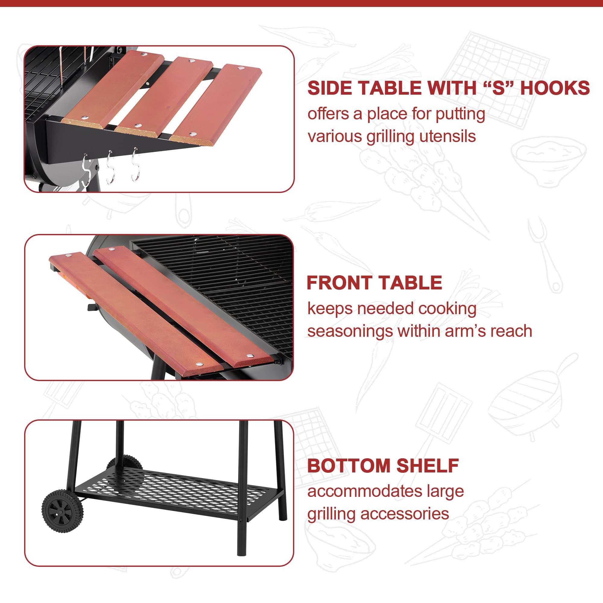 Royal Gourmet CC1830W 30-Inch Charcoal Grill with Offset Smoker