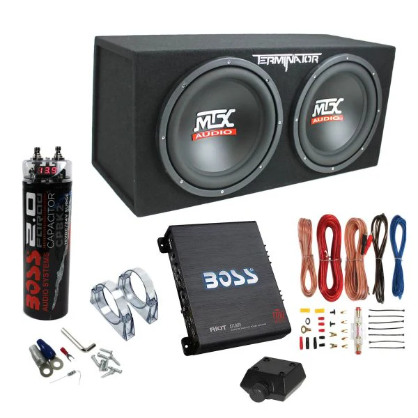 1200W Dual Loaded Car Subwoofer & 1100W Amp with Kit & Capacitor