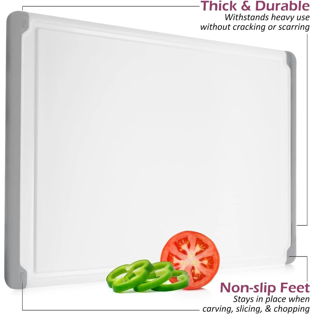 Plastic Cutting Boards - Large 18 x 12 Inch Rubber Cutting Board with Juice Grooves, Non-Slip, Dishwasher Safe Cutting Boards