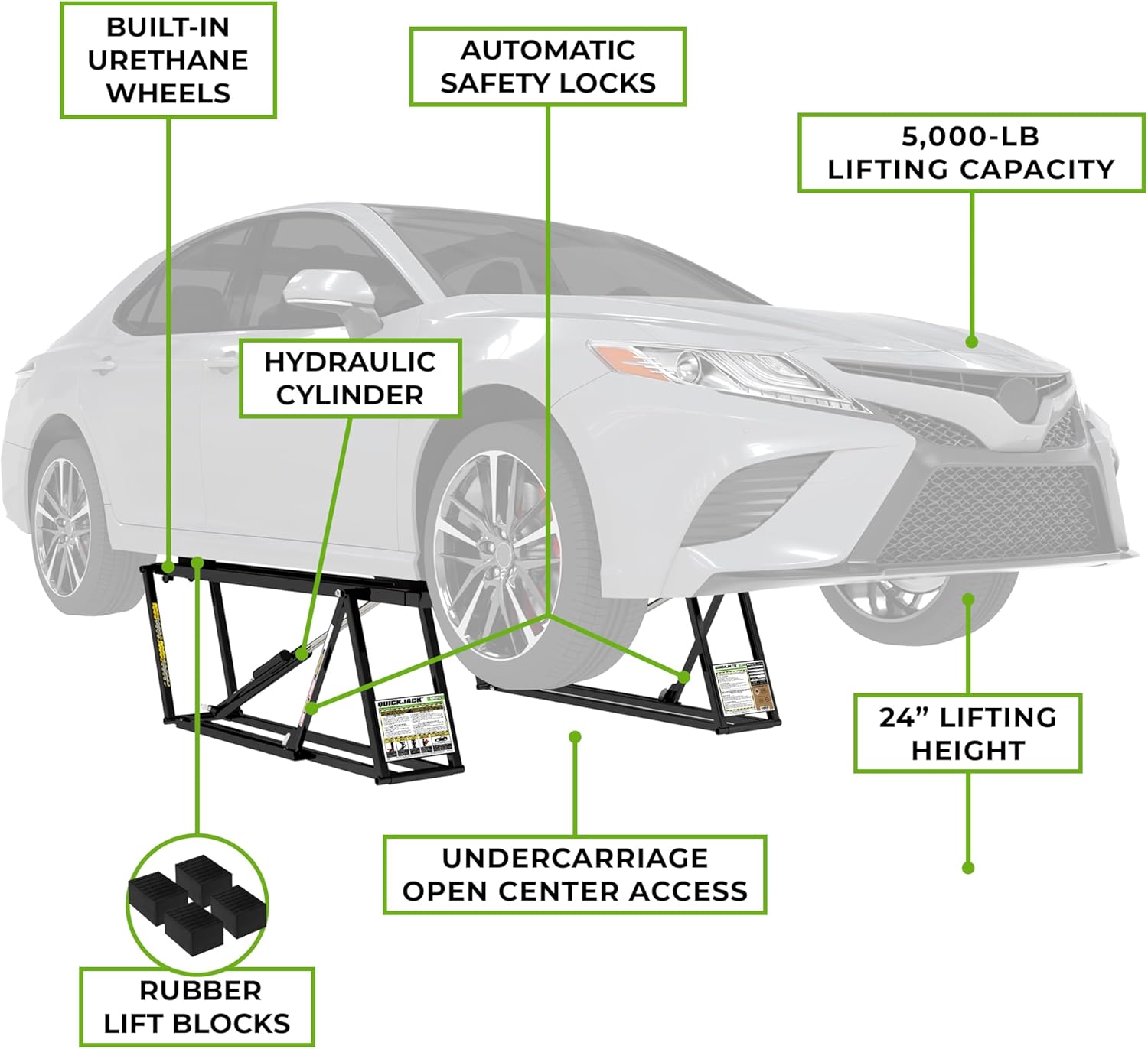 5000TL Portable Car Lift – ALI Certified 5,000 lb Capacity with 110V Power Unit, Compact Alternative to a 2-Post Car Lift for Garage, Home Mechanics, DIY Auto Repair, or Shop Use