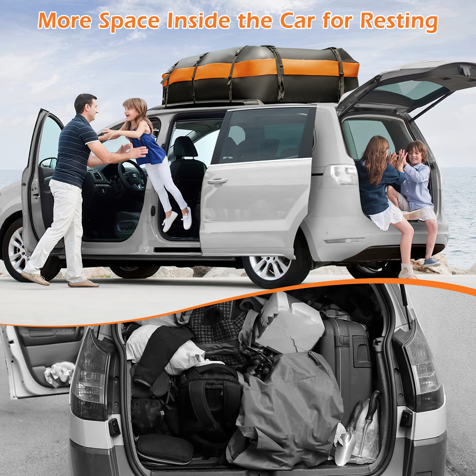 2025 Car Rooftop Cargo Carrier Bag, 21 Cubic 100% Waterproof Soft Car Roof Bag for All Vehicles with/Without Rack