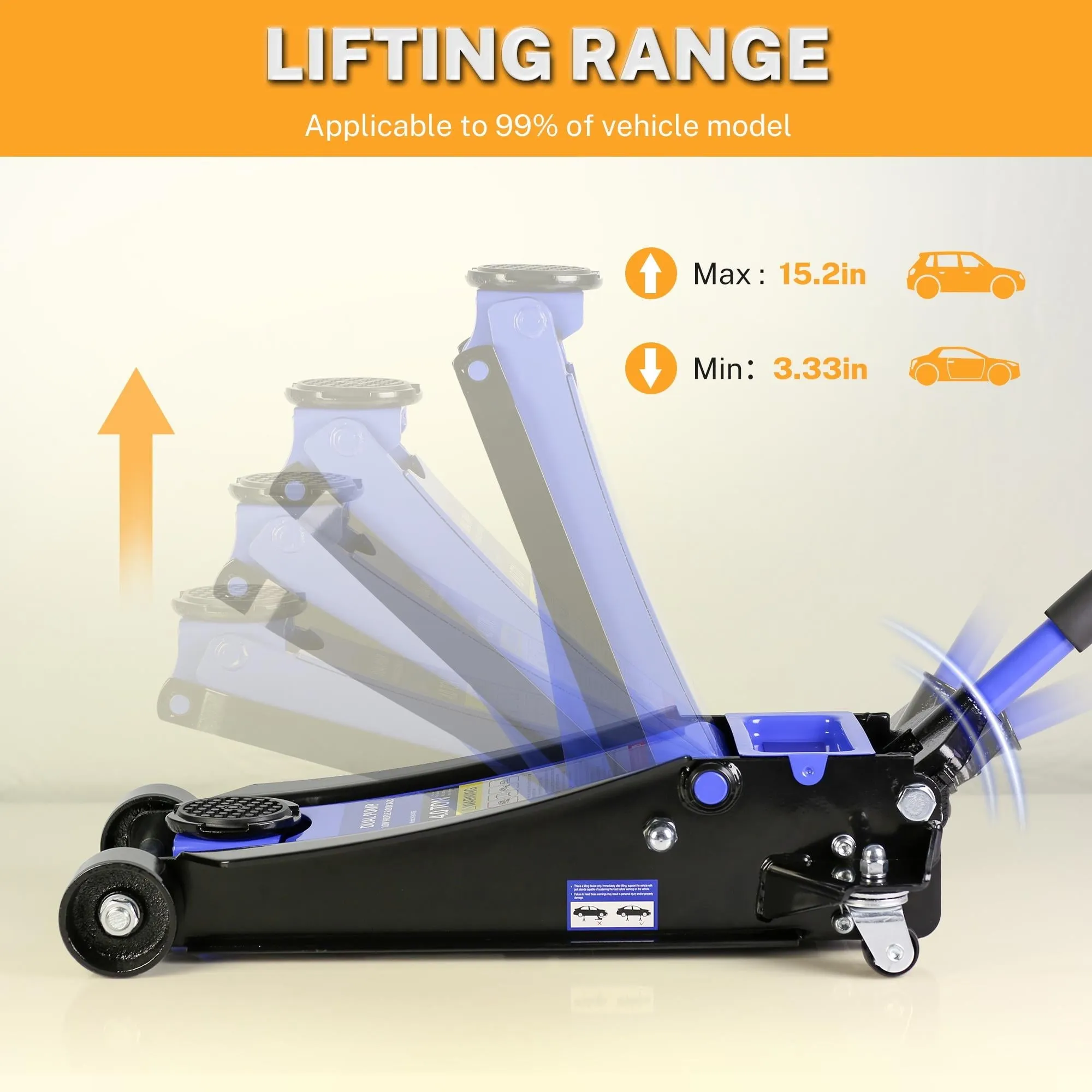 4-Ton Floor Jack, Low Profile Car Jack, Heavy-Duty Trolley Jack Car Lift with Dual Pump Pistons, Lifting Range 4