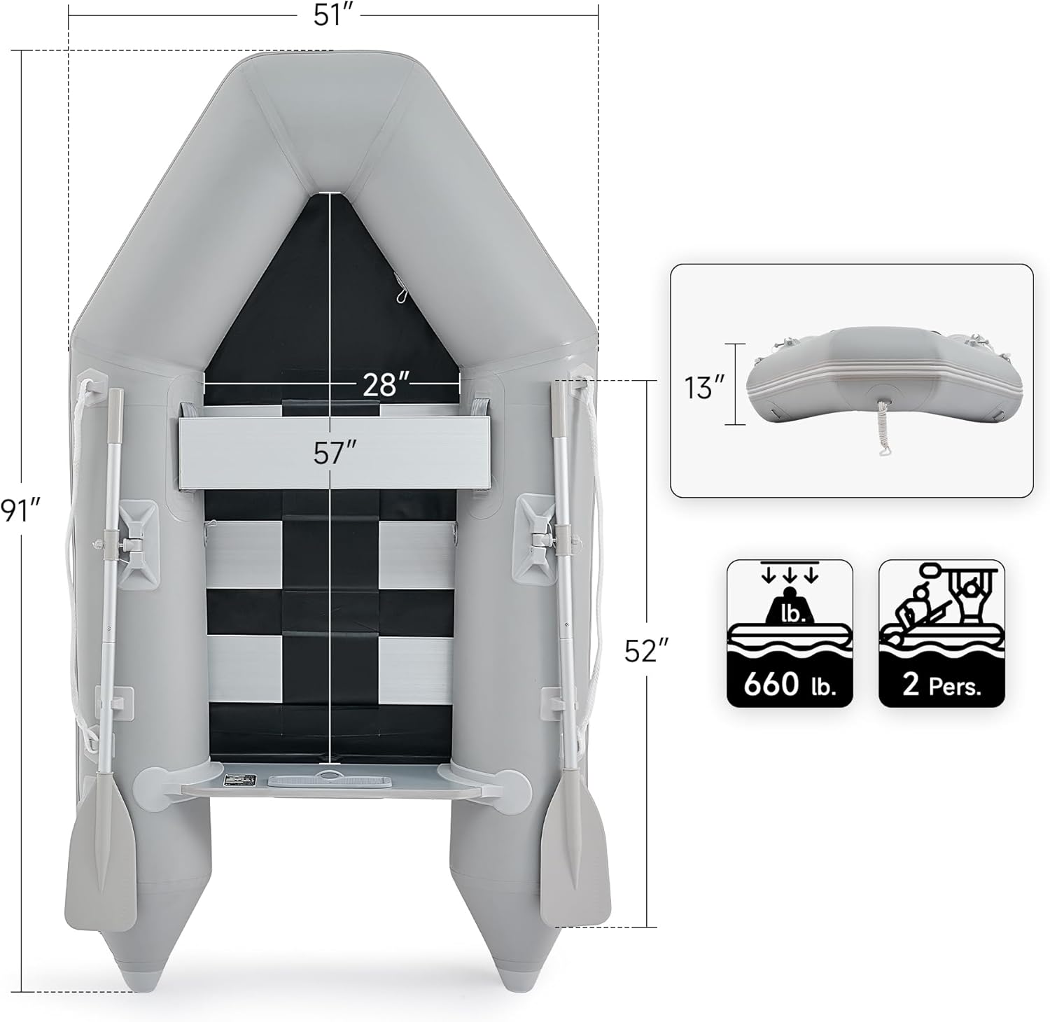 CREWORKS 7.5ft Inflatable Dinghy Boat, 2 Person 660lb Transom Sport Tender Boat with Pump Aluminum Oars Floor, Heavy Duty Inflatable Raft Kayak for Adults