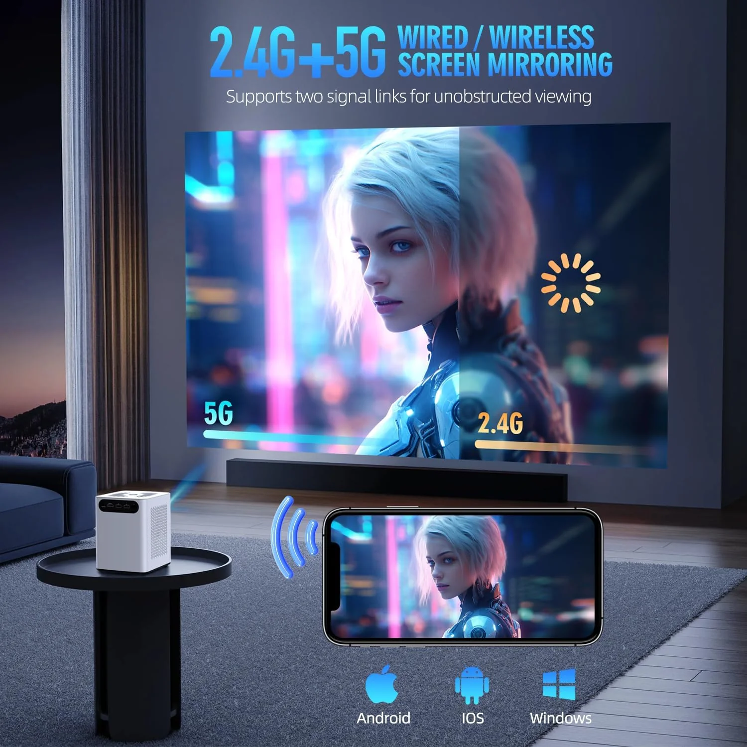 2025 Projector with WiFi and Bluetooth