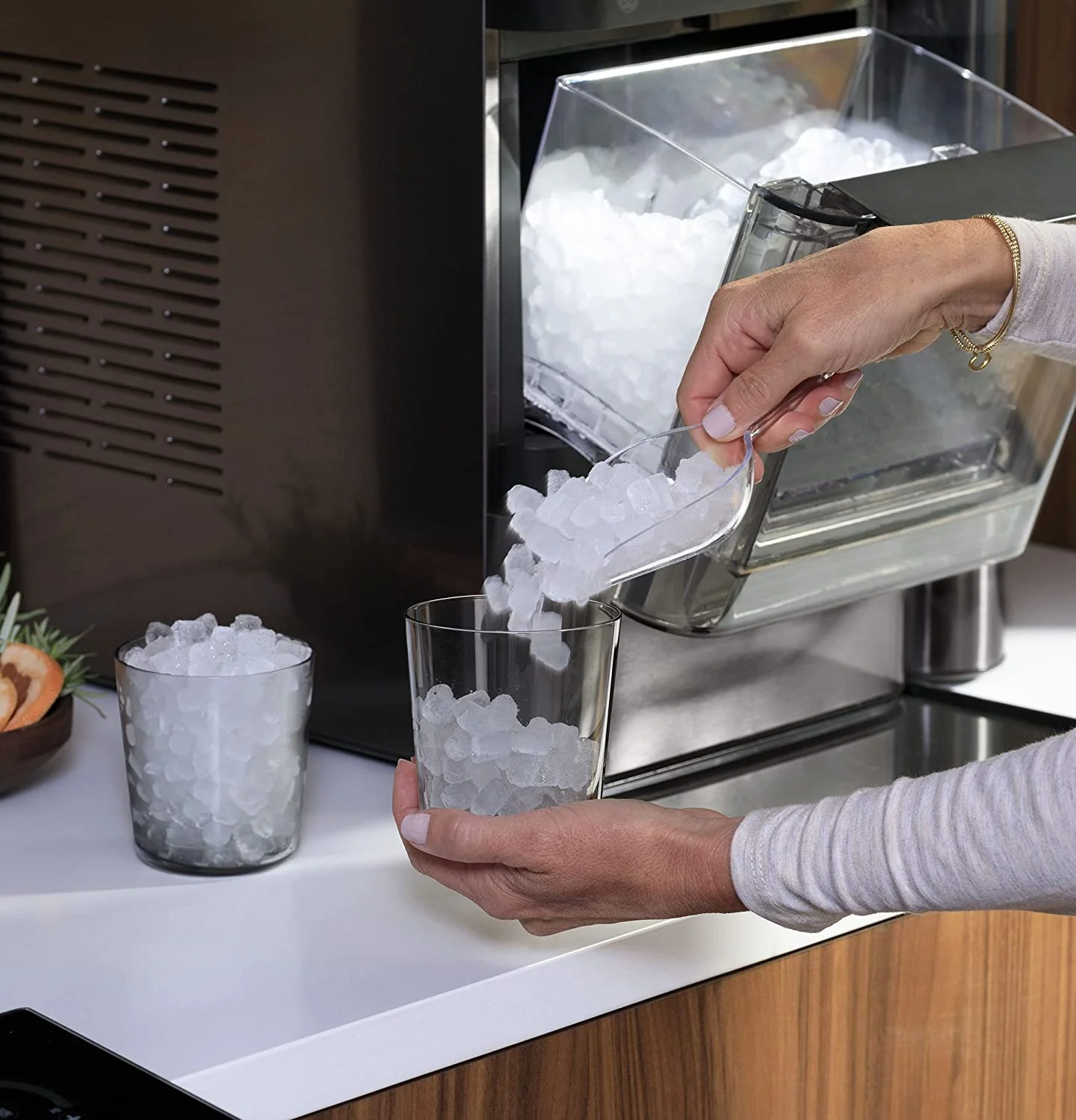 Countertop Nugget Ice Maker | Ice Machine with WiFi Connectivity | Smart Home Kitchen Essentials | Black Stainless