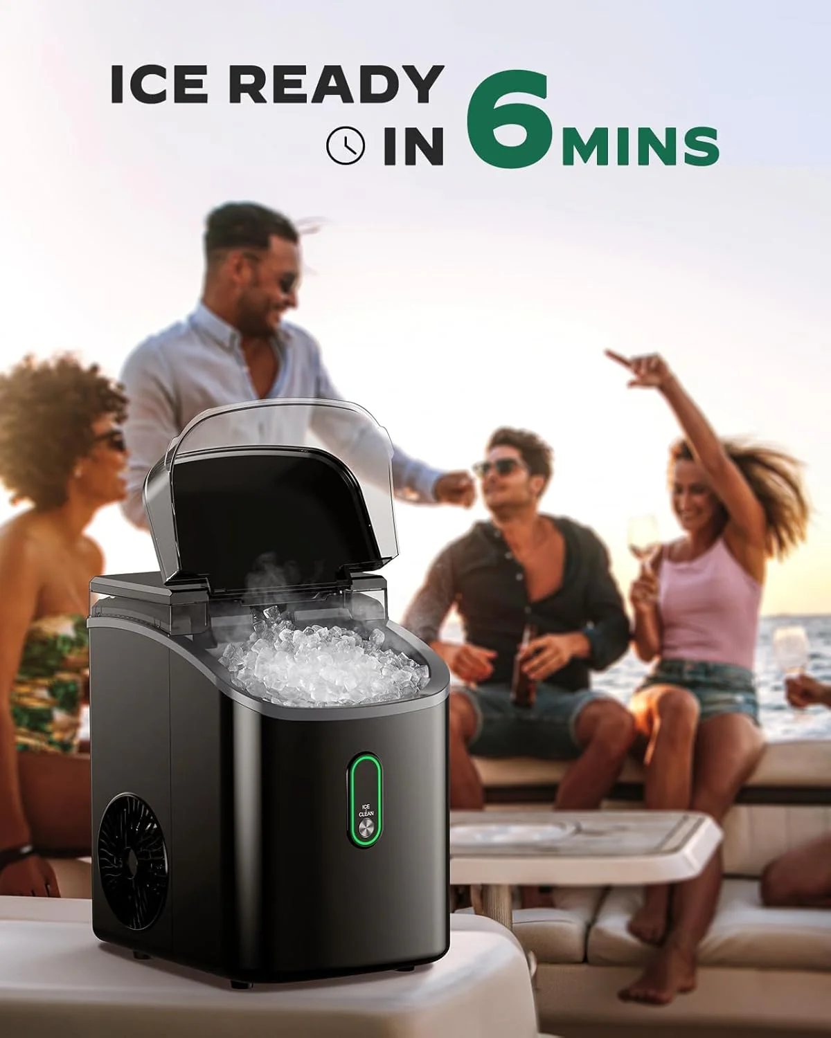 Nugget Ice Maker Countertop Pebble Ice Maker with Soft Chewable Ice