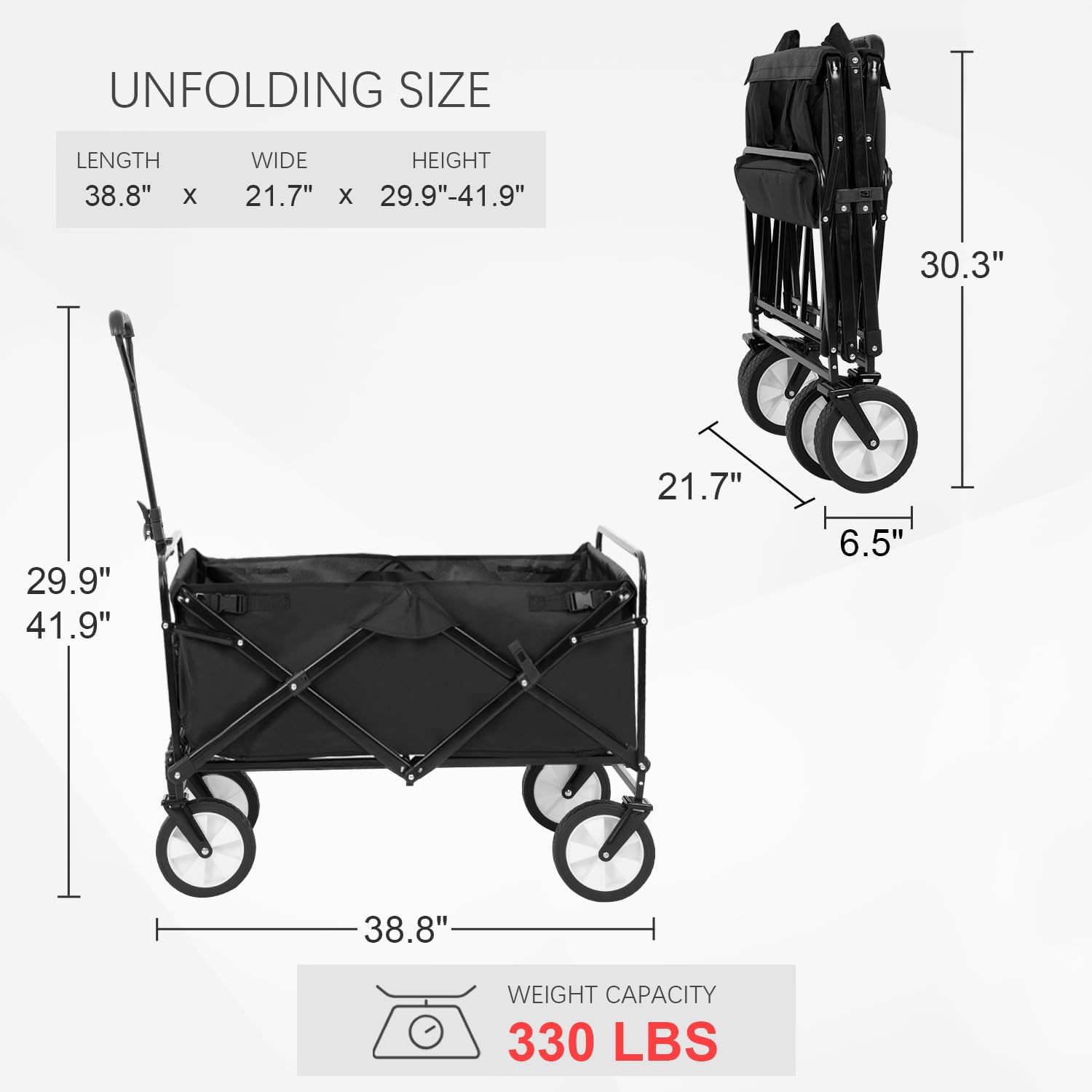 Collapsible Folding Wagon Cart 150L,Heavy Duty Garden Cart with All Terrain Wheels,Portable Large Capacity Utility Wagon Cart for Camping Fishing Sports Shopping