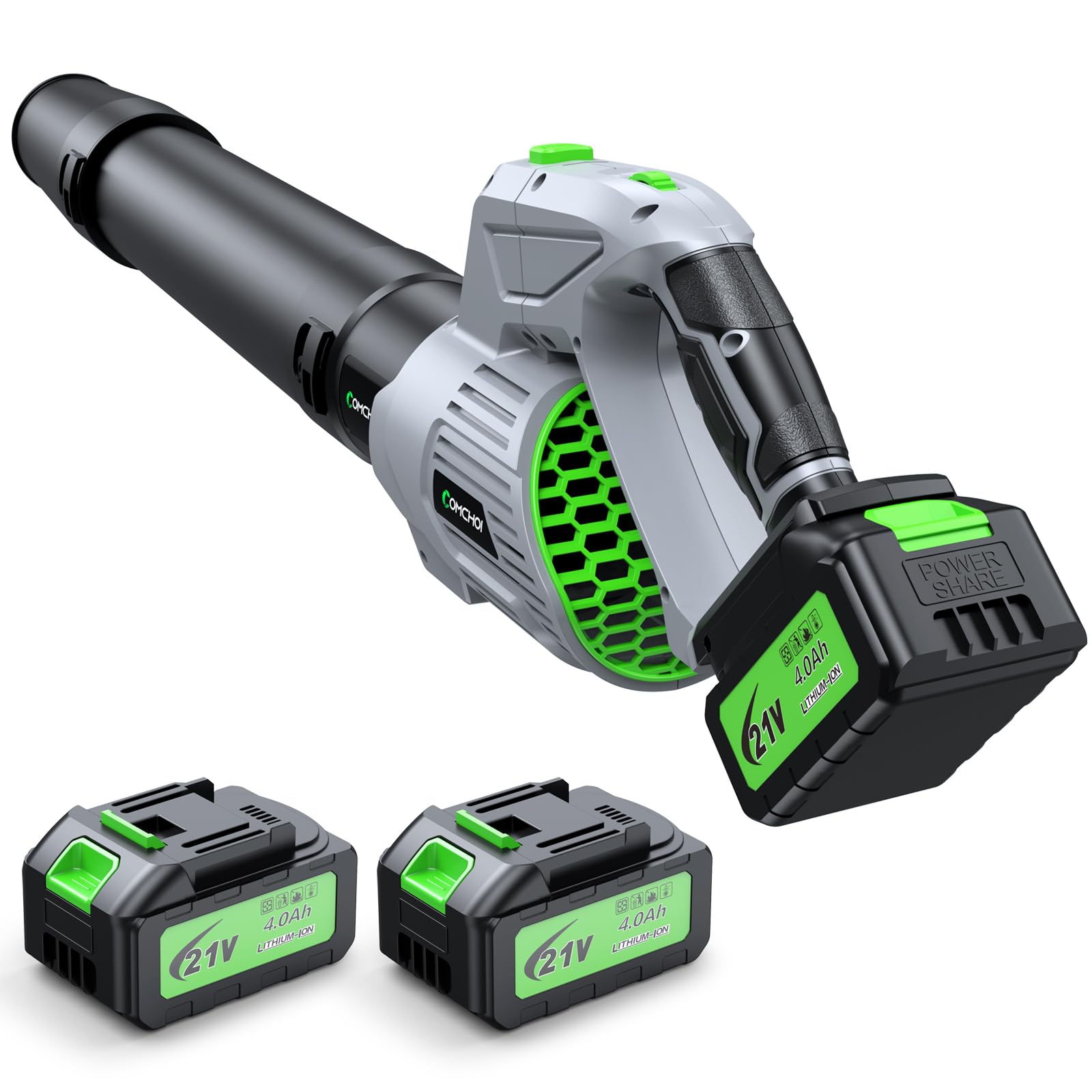 Comchoi 500000RPM Cordless Electric Leaf Blower - 2 X 4.0Ah Batteries
