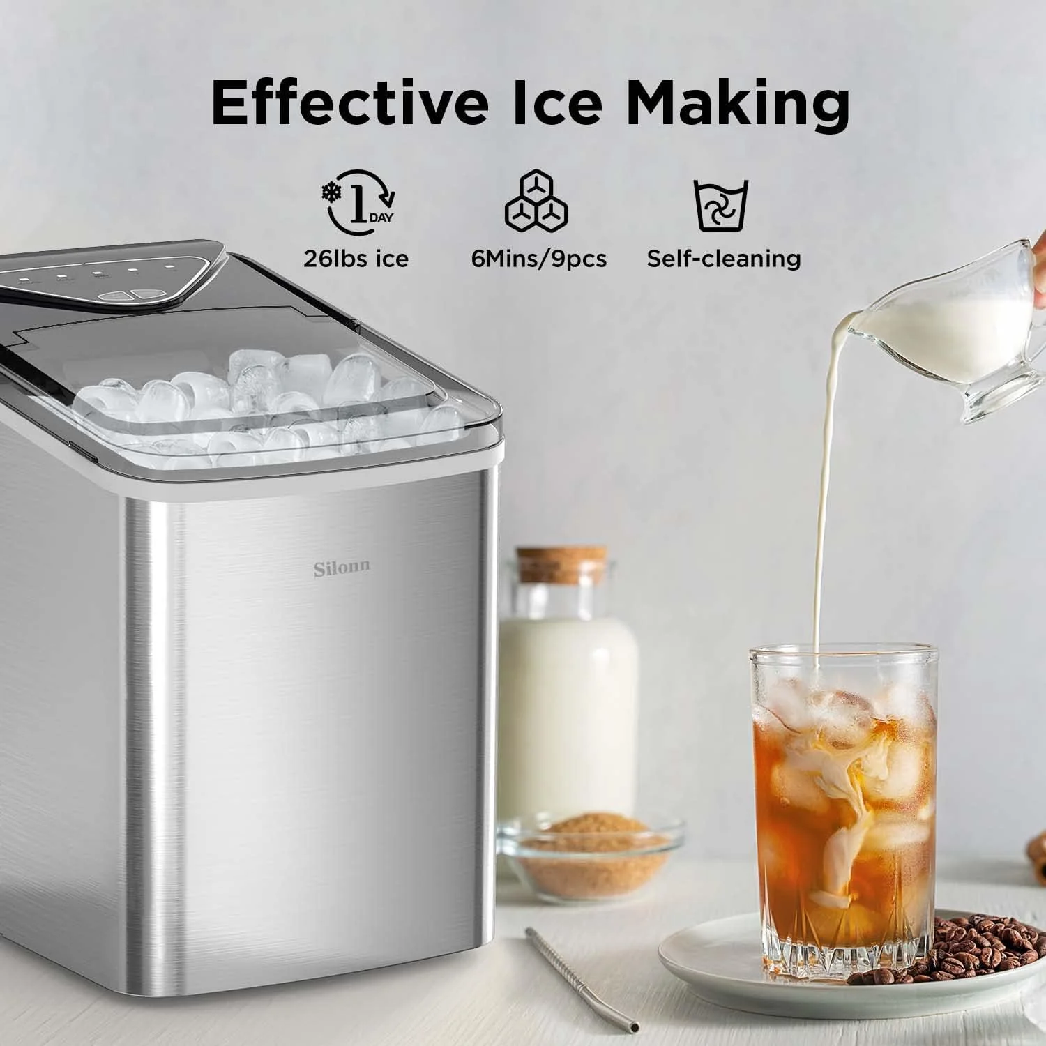 Nugget Ice Maker Countertop Pebble Ice Maker with Soft Chewable Ice