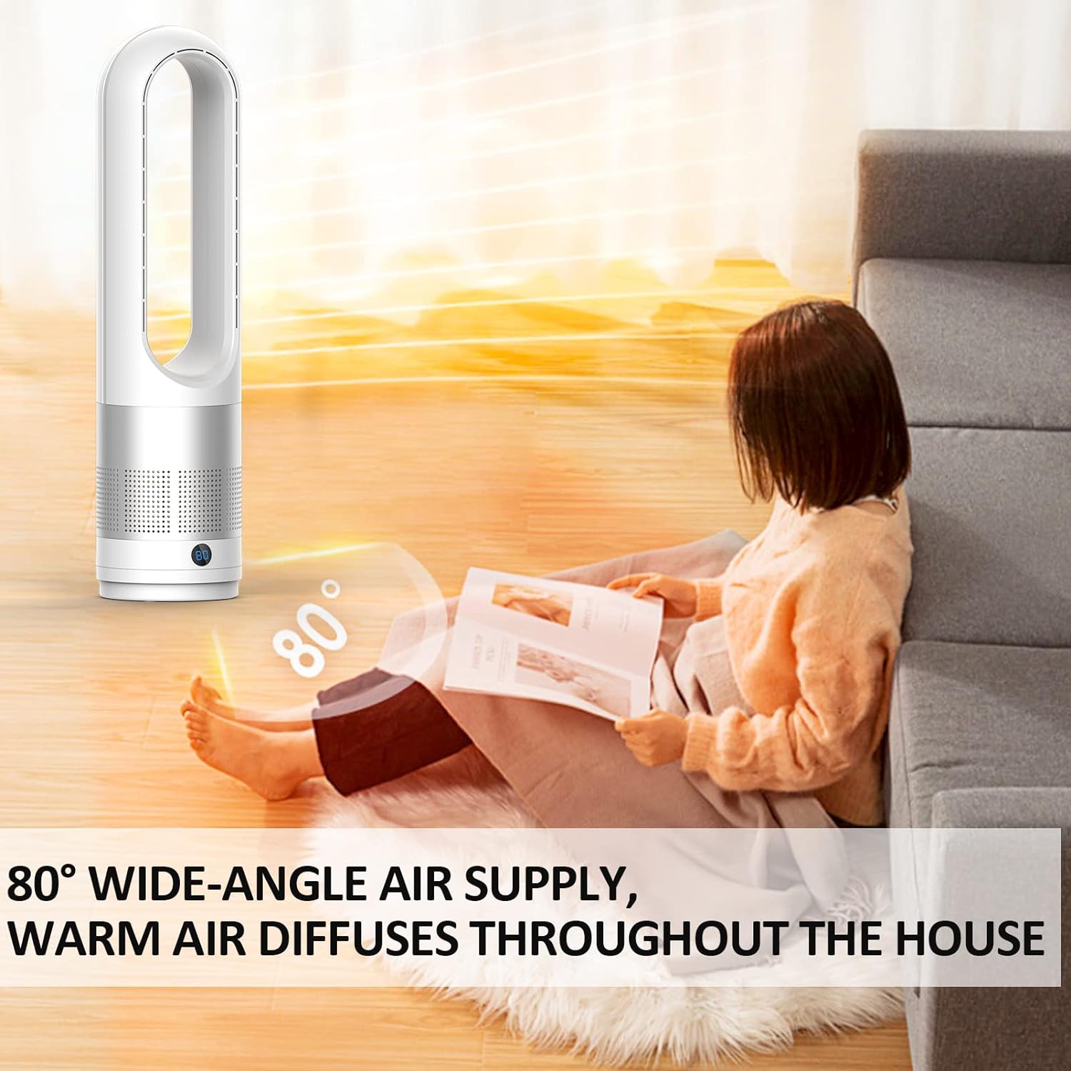 Bladeless tower fan for bedroom, kitchen, office