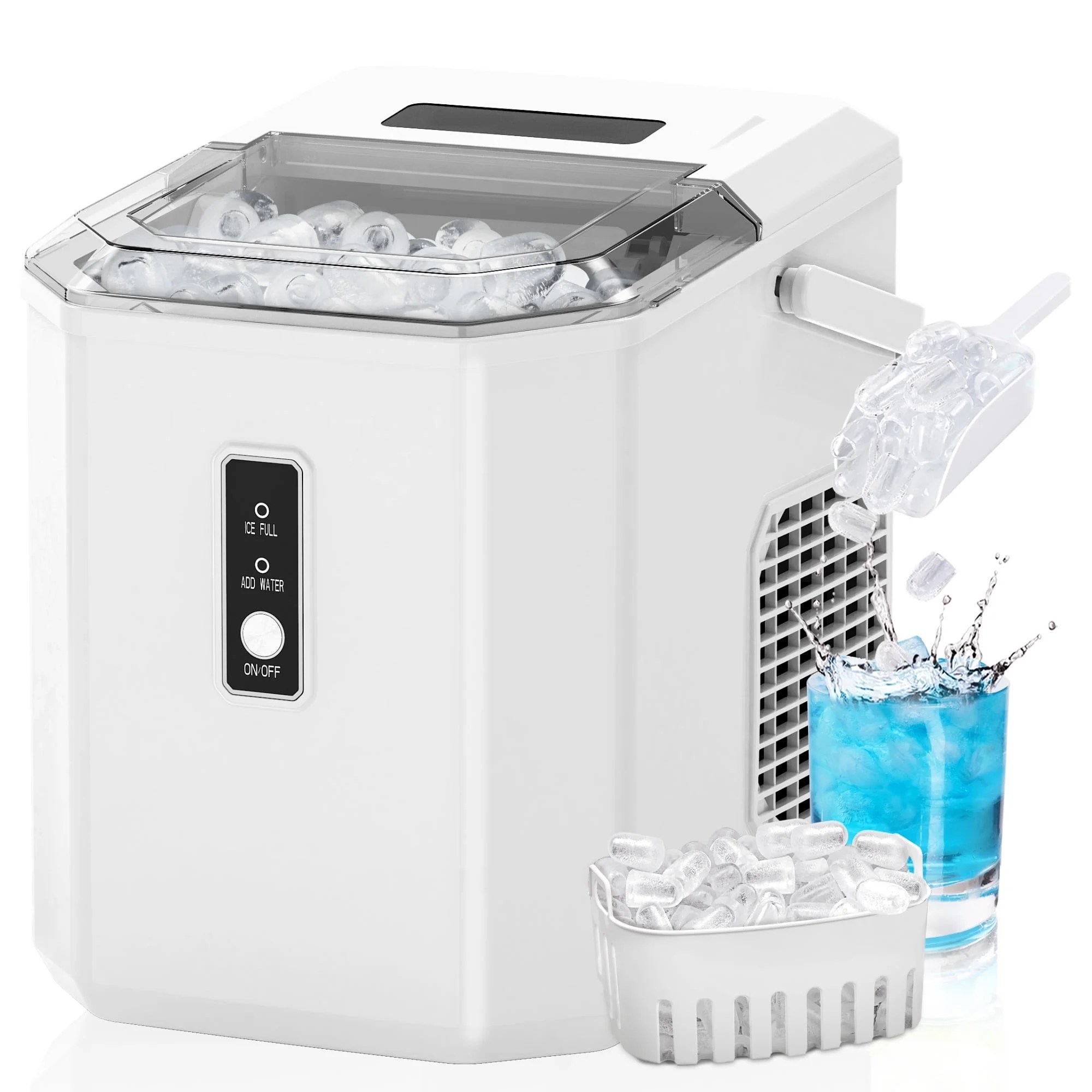 EUHOMY Ice Maker Portable Countertop 26 lbs/24H with Self-Cleaning, 9 Bullet Ice in 6 Min, White