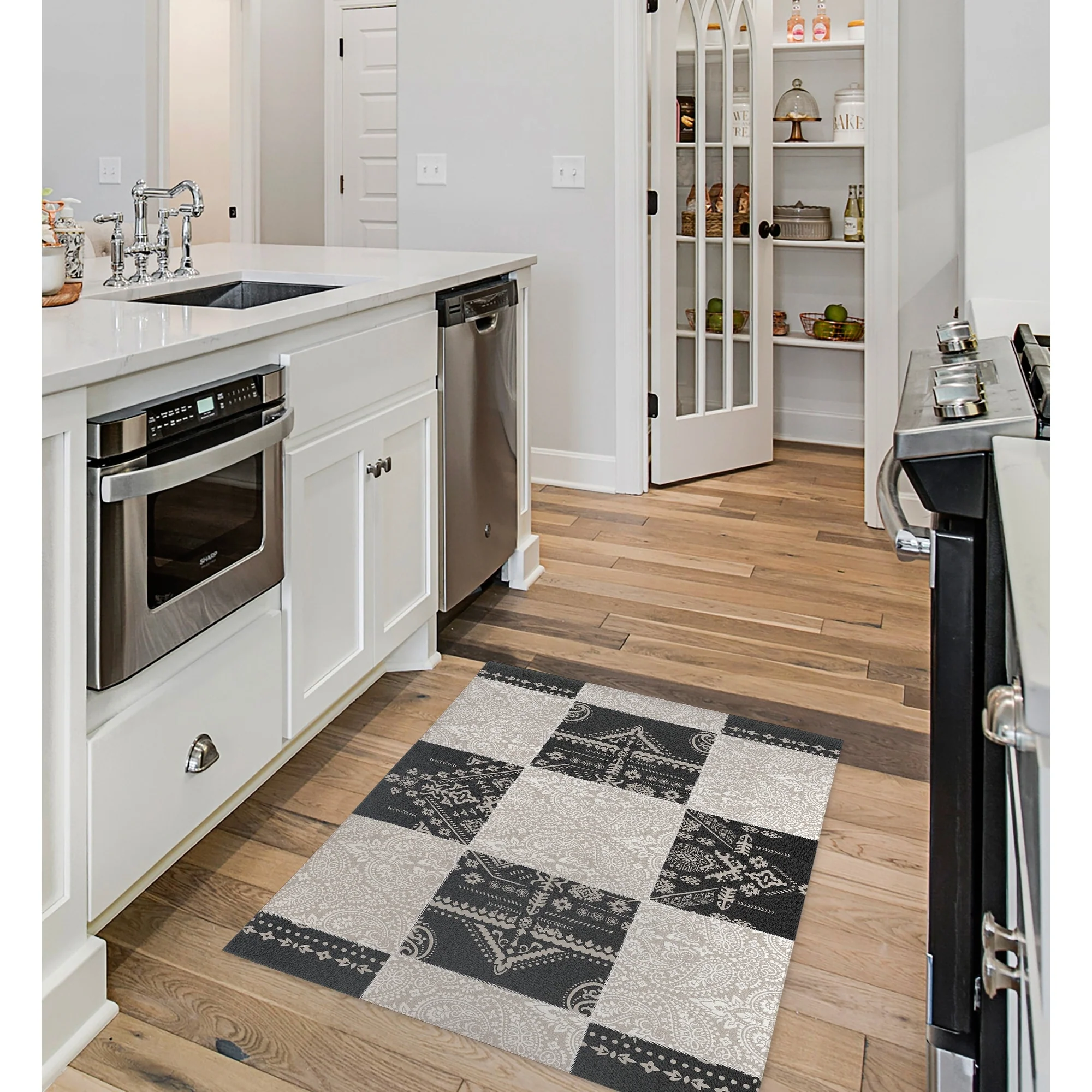 CHECKER PATCH CHARCOAL Kitchen Mat By Kavka Designs