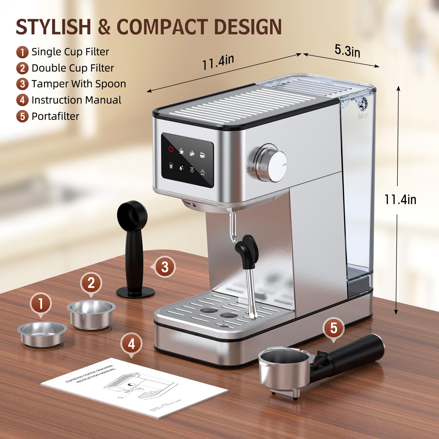 QJA Espresso Machine, 20 Bar Compact Espresso Maker