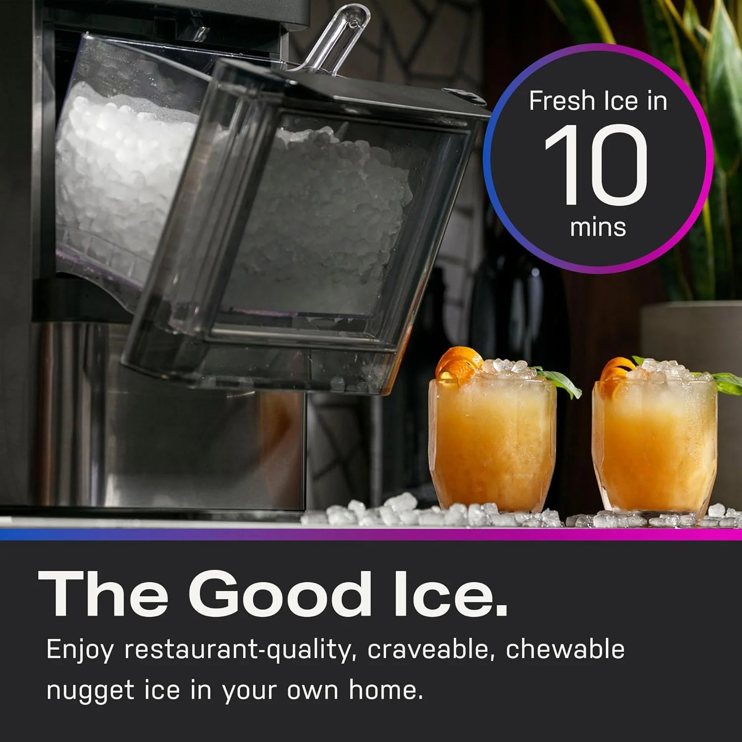2.0 with 0.75 Gallon Tank, Chewable Crunchable Countertop Nugget Ice Maker, Scoop included, 38 lbs in 24 hours, Pellet Ice Machine with WiFi & Smart Connected, Stainless Steel