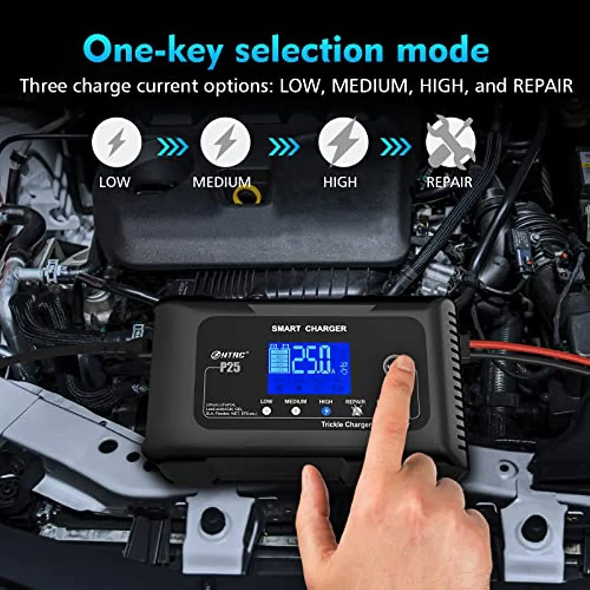 25-Amp Smart Battery Charger,Lithium,LiFePO4,Lead-Acid AGM/Gel/SLA.. Car Battery Charger,Trickle Charger, Maintainer/deep Cycle Charger,12V/25A and 24V/13A,for Motorcy,Boat,Lawn Mower,Golf cart..