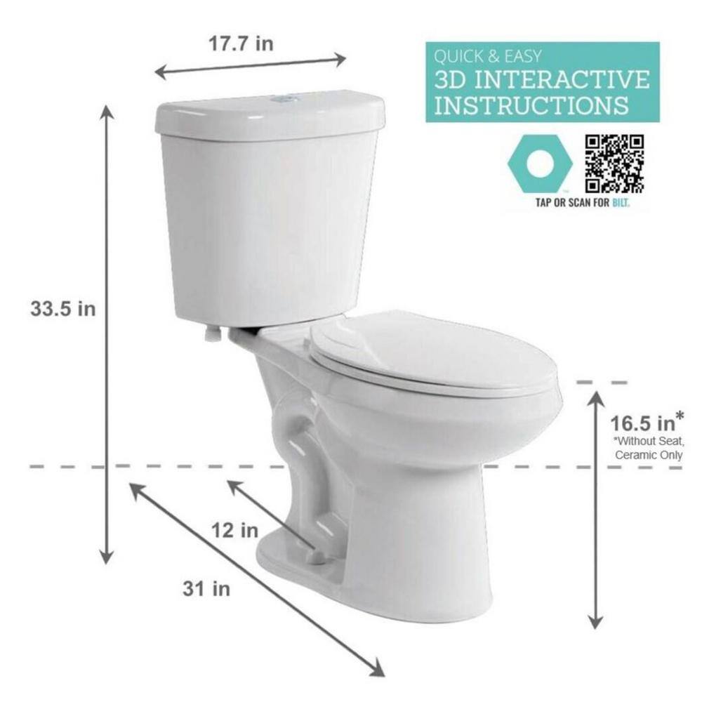 2025 Glacier Bay 2-Piece 1.28 GPF High Efficiency Single Flush Elongated Toilet in White