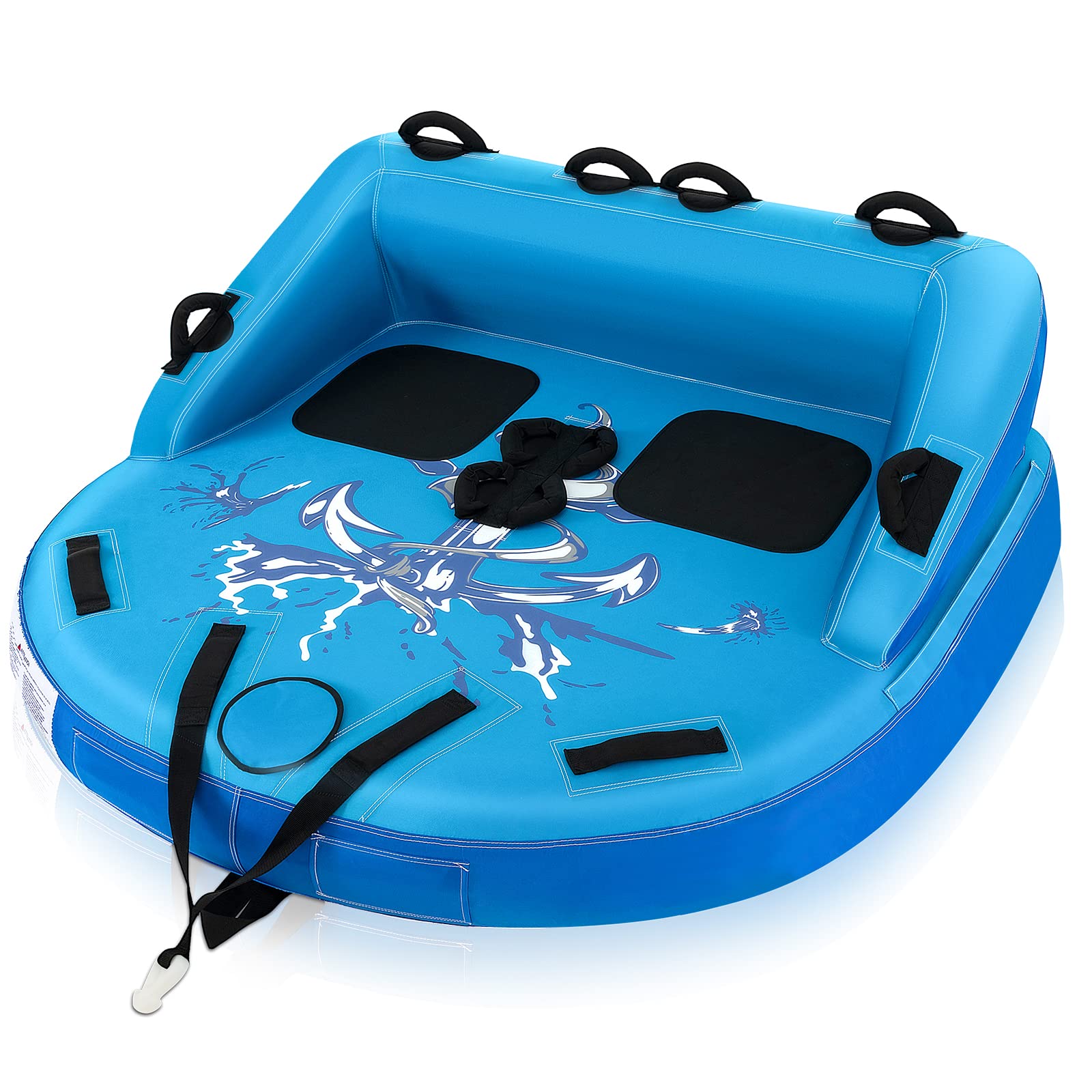 2025 Inflatable Towable Tubes for Boating, 1-2 Person Water Sport Towables for Boat to Pull, Sofa Style Boat Tube with Drainage