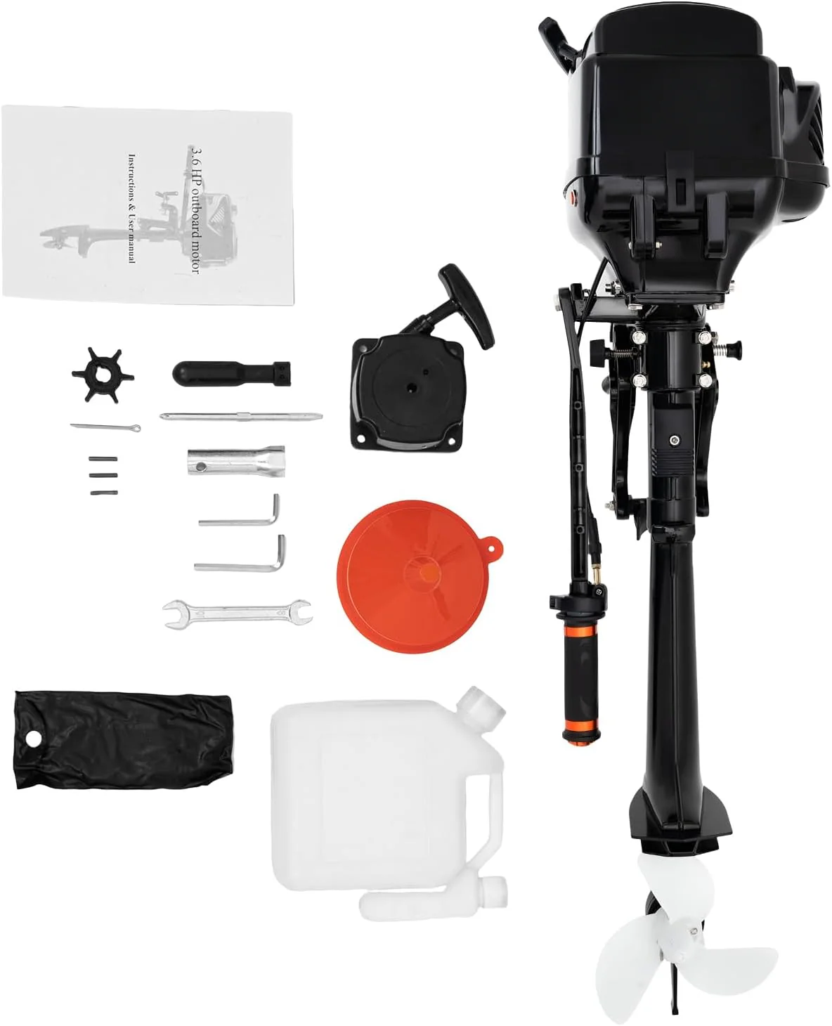 2-Stroke 3.6HP Outboard Motor, 55CC Heavy Duty Fishing Boat Engine 5000rpm Gasoline Short Shaft Boat Motor Water Cooling & CDI Manual Start Boat Engine for Canoes, Dinghies, Inflatable Boats