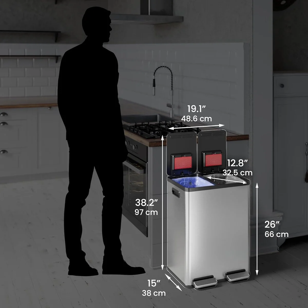 iTouchless 16 Gal SoftStep Stainless Steel Combo Trash & Recycle Bin