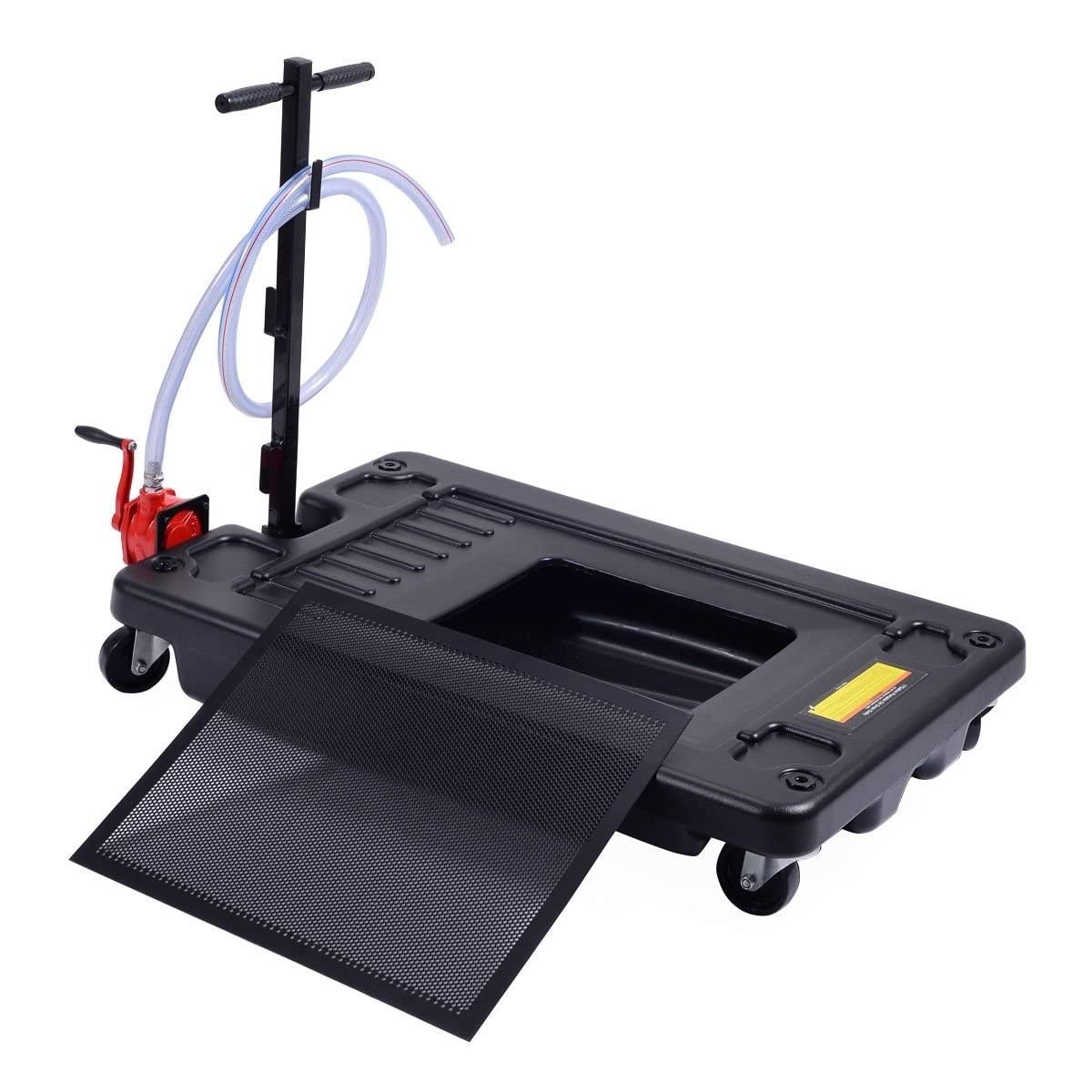 Portable Oil Drain Pan with Pump 17 Gallon Low Profile Oil Change Pan for Truck Car with 8' Hose