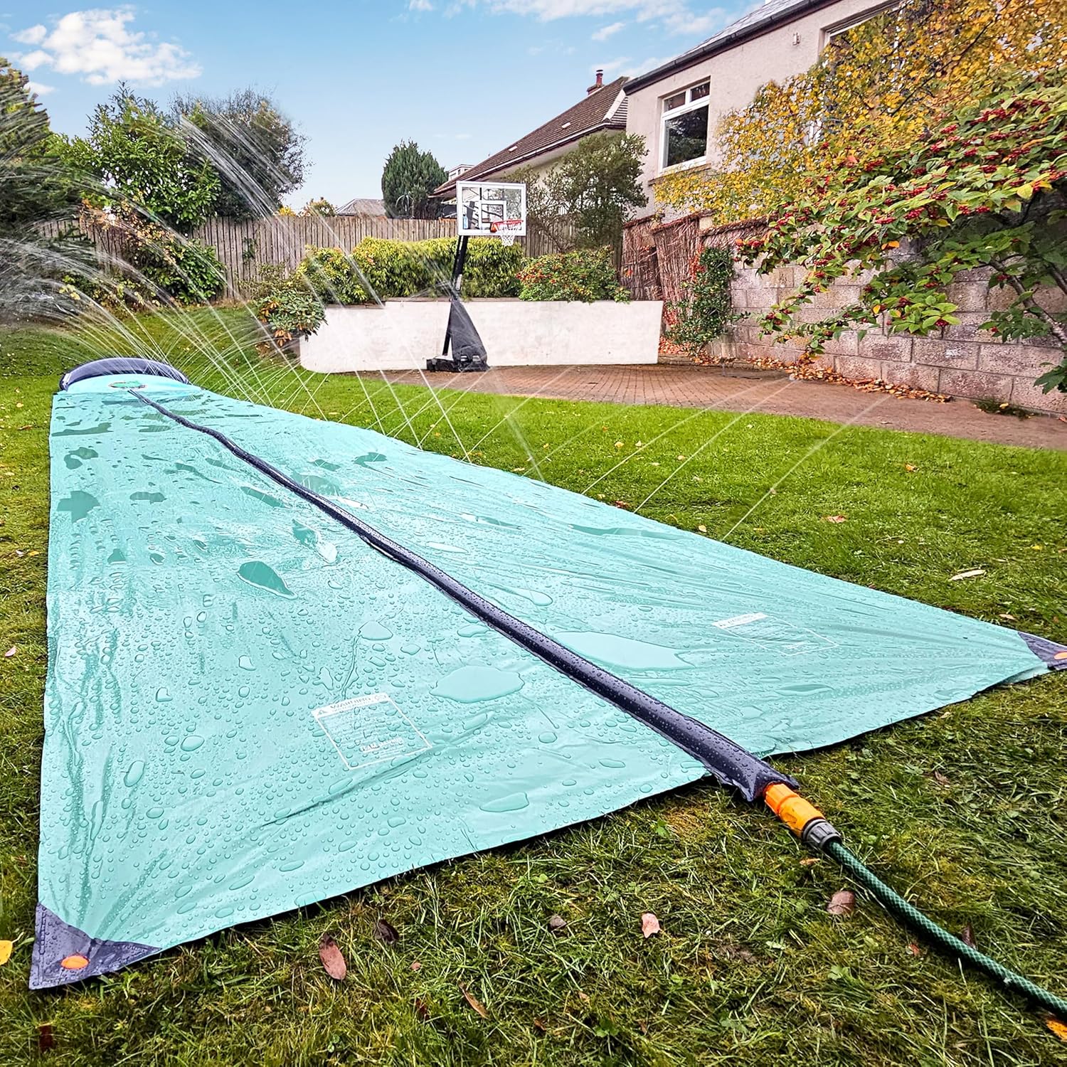 TEAM MAGNUS 31ft Slip n Slide with 500CL Inflatable Crash pad. Slip and Slide for Kids Ages 8-12 in Heavier, 0.22mm PVC with Adjustable sprinklers (372