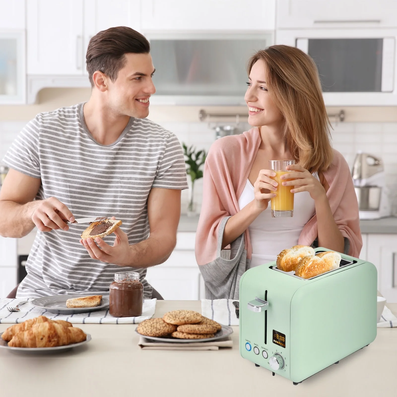 SEEDEEM Toaster 2 Slice, Stainless Steel Toaster with LCD Display