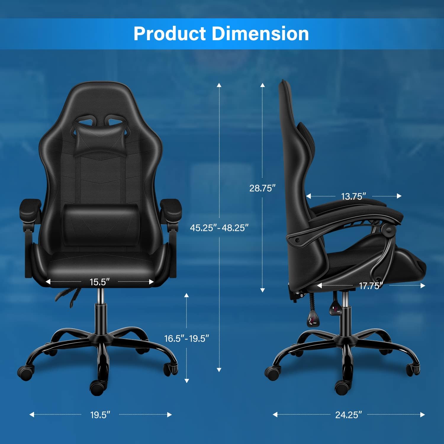 2025 Racing Office Computer Video Game Chair, Without footrest, Black
