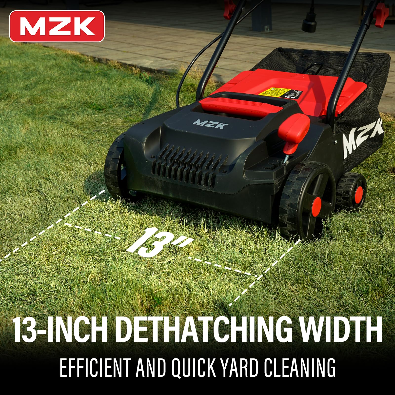 MZK 13-inch 13-Amp 2-in-1 Electric Dethatcher and Scarifier