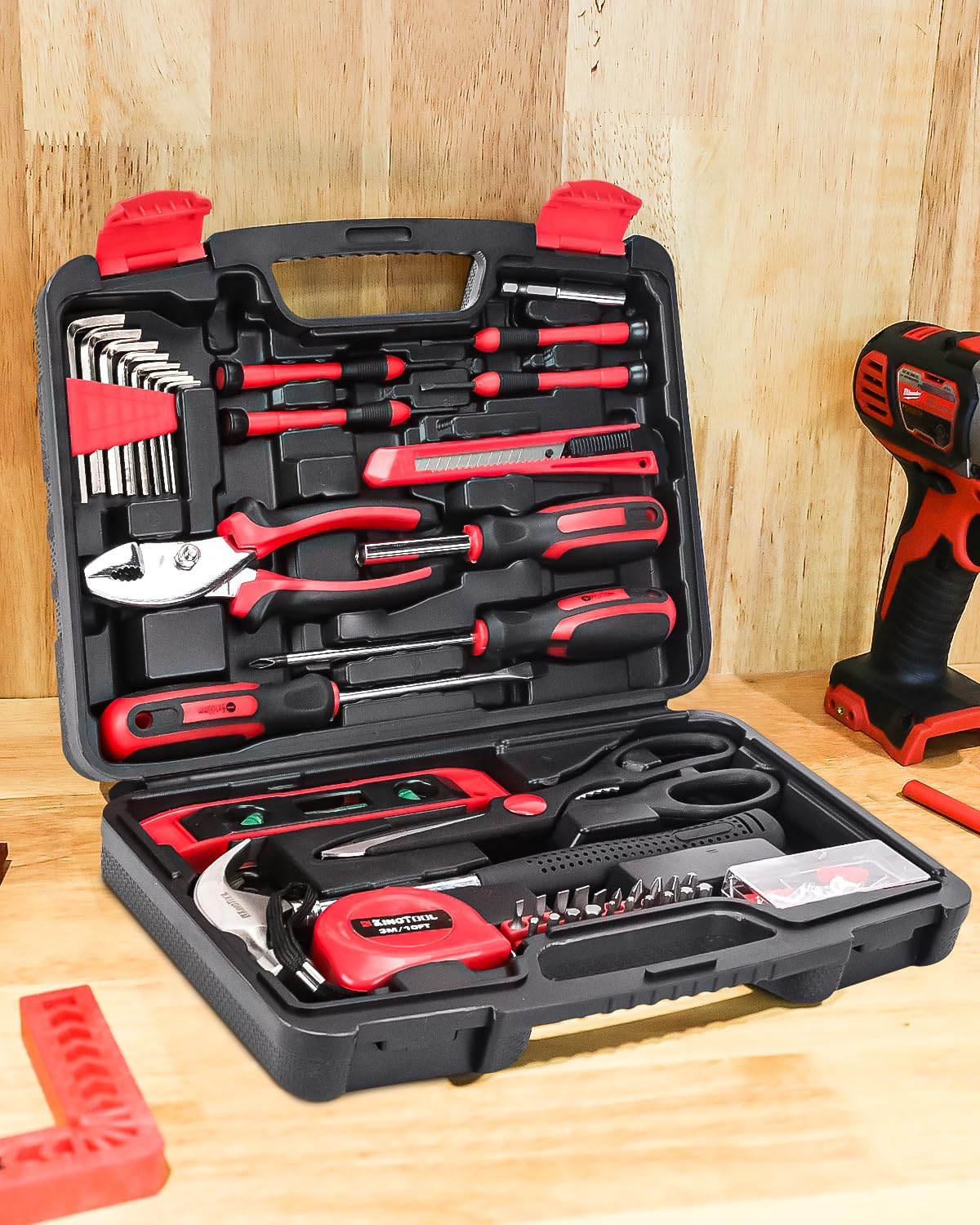 KINGTOOL Home Tool Set Kit - 286 PCS Home Auto Repair Tool Kit with Rolling Tool Box, Mechanic Tool Sets with 21V Max Cordless Power drill, Perfect for Homeowner, Diyer, Handyman