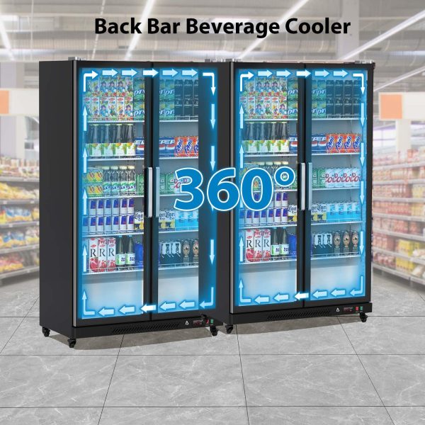 Commercial Refrigerator, Glass Door with LED Lighting – Upright Beverage Display Cooler for Home, Store, Gym, or Office, Featuring Double Swing Doors and 39 cu.ft
