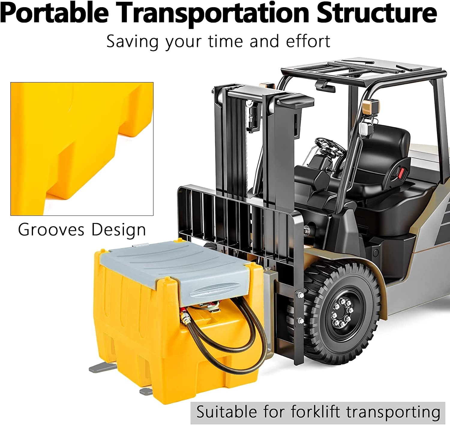 TECSPACE 58 Gallon Gasoline Tank, Portable Fuel Tank with 12V Electric Fuel Transfer Pump, 40 GPM Gasoline Fuel Tank with 4 Meters Hose for Gasoline Transportation (Yellow, 58 gal)