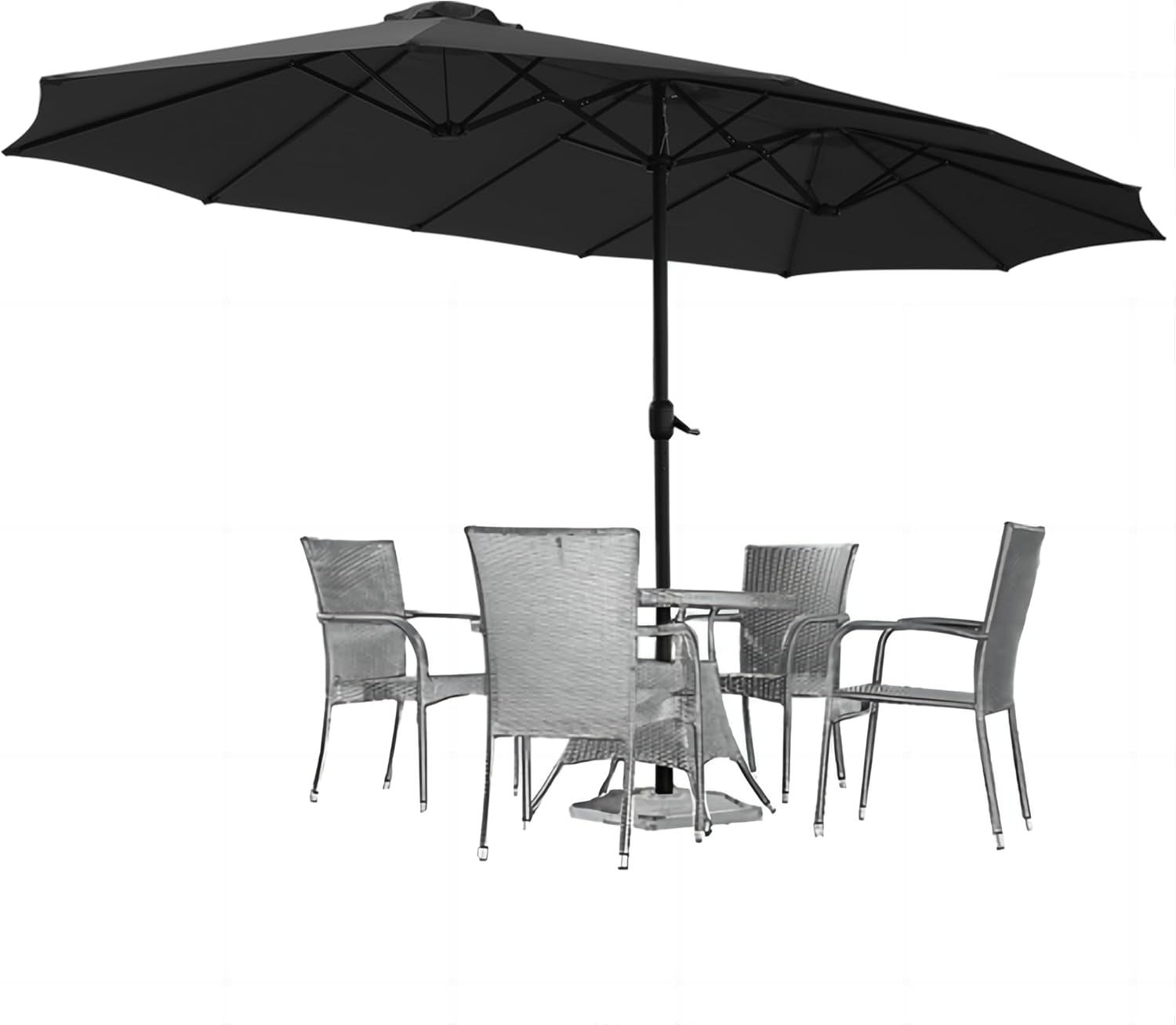 15ft Patio Umbrella with Solar Lights, Large Double Umbrella Outdoor, Rectangle 180''x106'' Umbrellas with 156 PCS LED Lights and Crank Handle for Backyard Deck Pool Shade in Black(1.9
