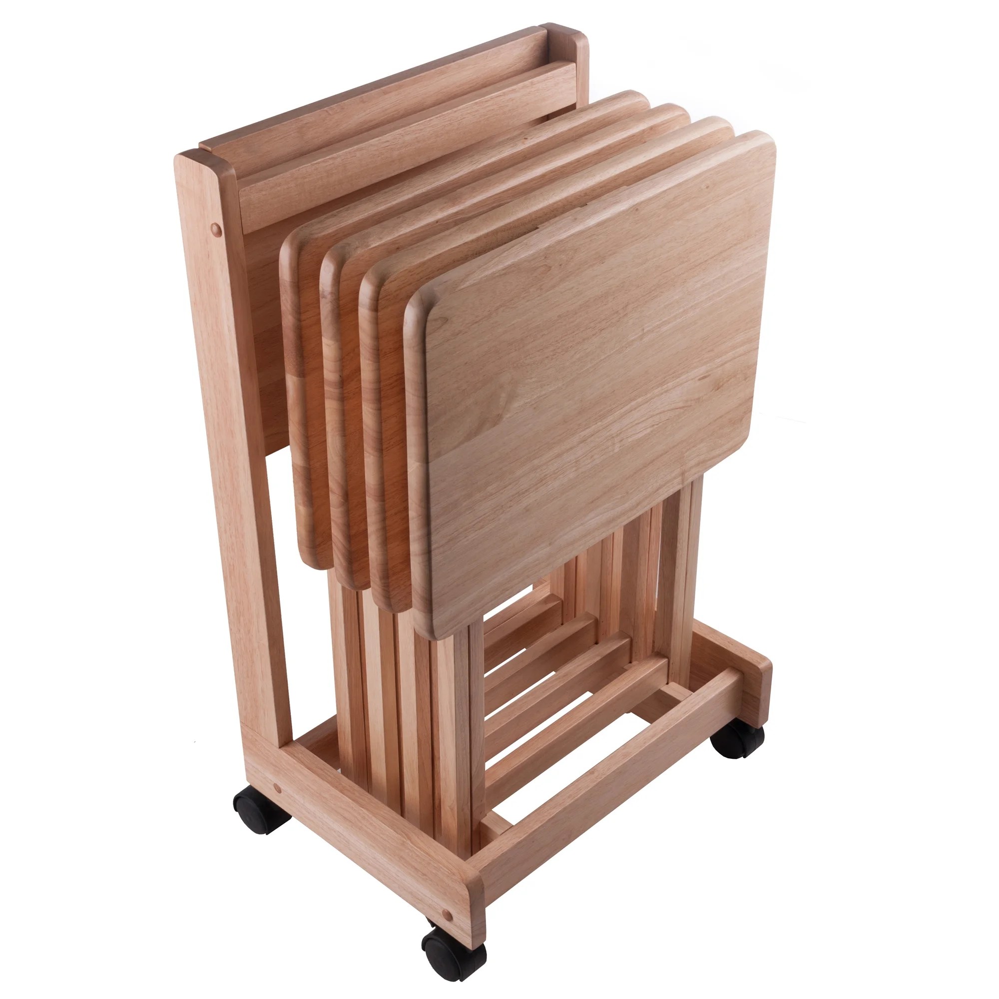 Winsome Brienda 5-Piece Snack Table Set, Serving Cart, Natural Finish